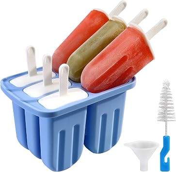 6 Cavity Silicone Ice Lolly Moulds with Sticks, Ice Pop & Ice Cream Moulds