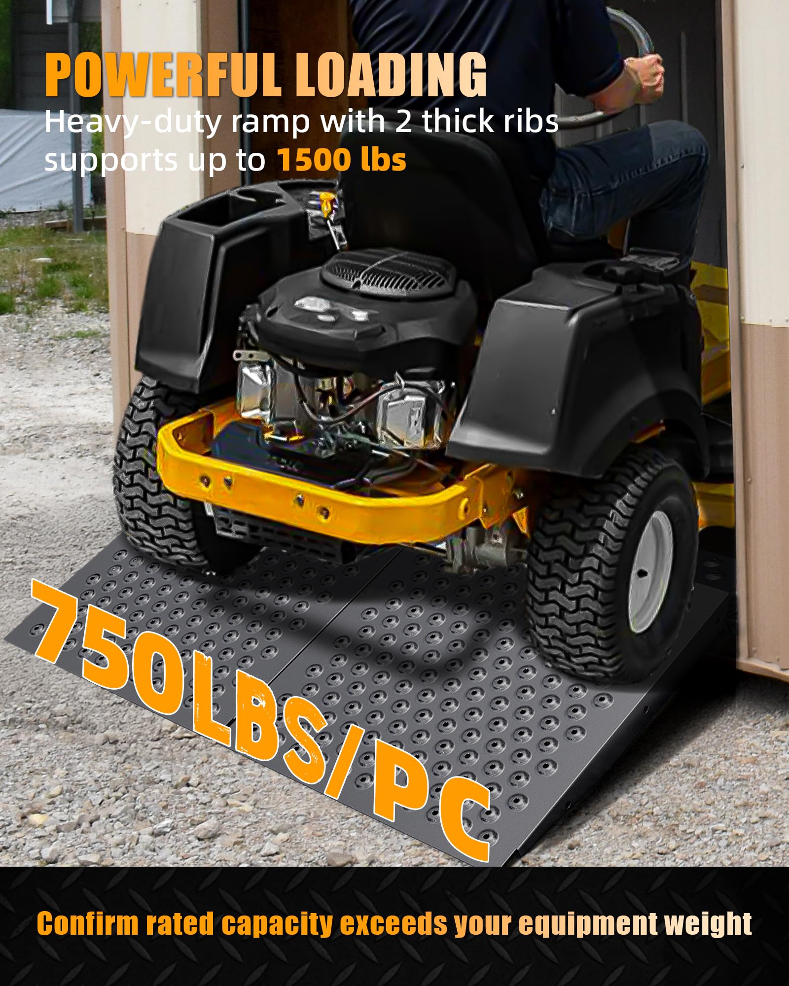 Rampe de Remise 74 cm x 61 cm pour Tondeuse Autoportée et Matériel de Jardin – Capacité 340 kg Plaque Perforée Antidérapante pour ATV, Motos, Garages et Granges (1 pièce)