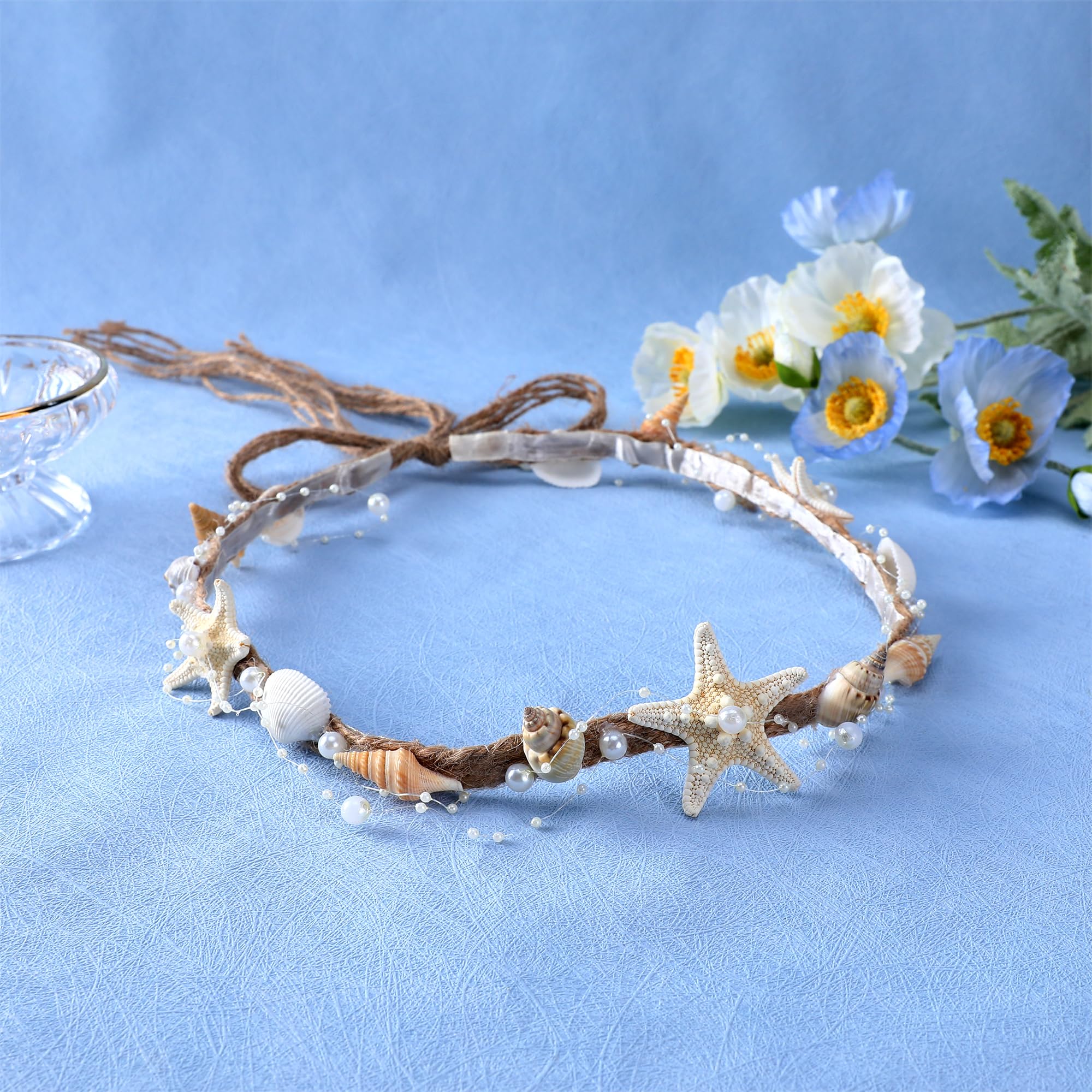 PartyforU Seashell Bridal Headband Starfish Headpiece - Handmade Mermaid Conch Pearl Braid Shell Hair Accessories Beach Wedding - Image 2