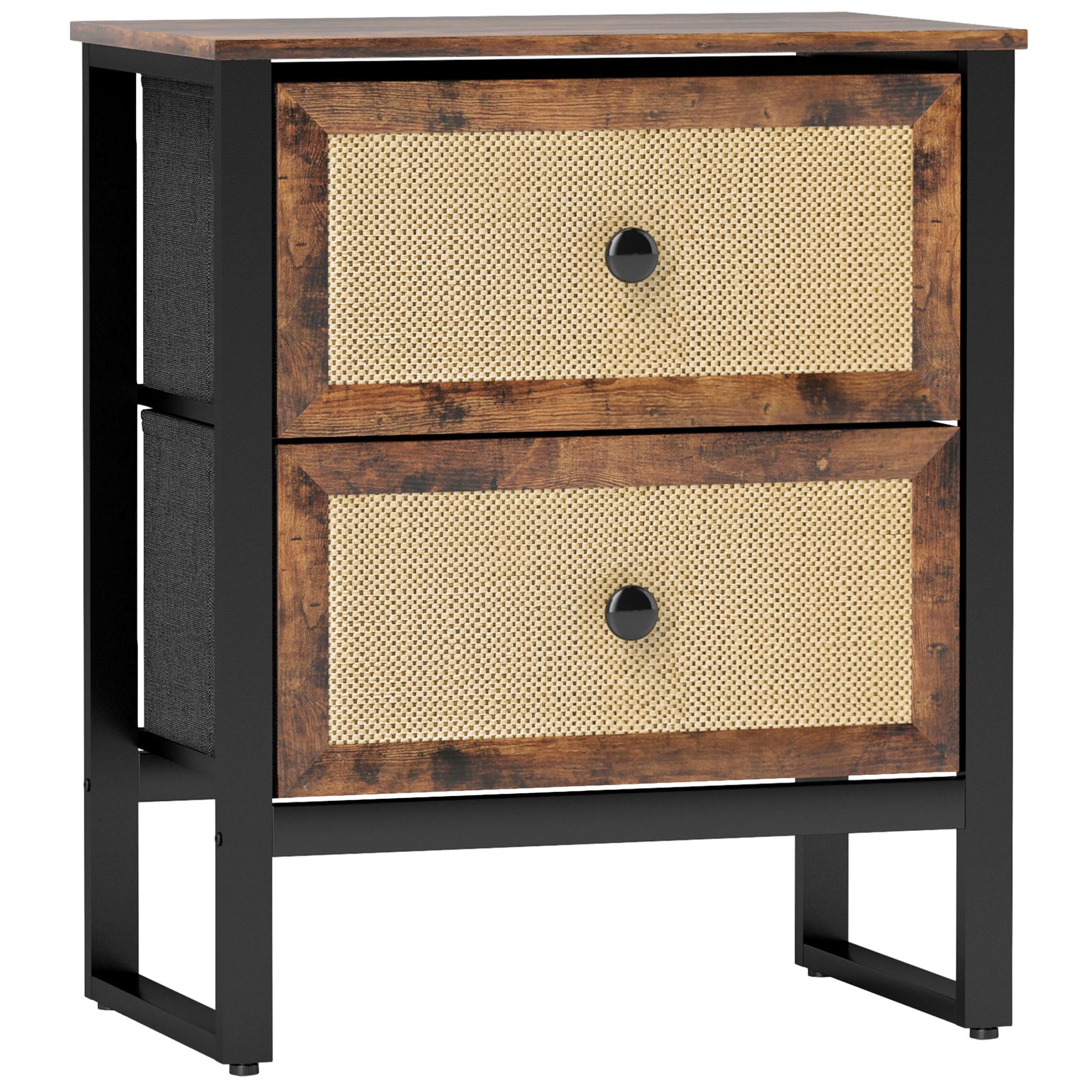 Portland 2 Drawer Rattan Rustic Brown Bedside Table