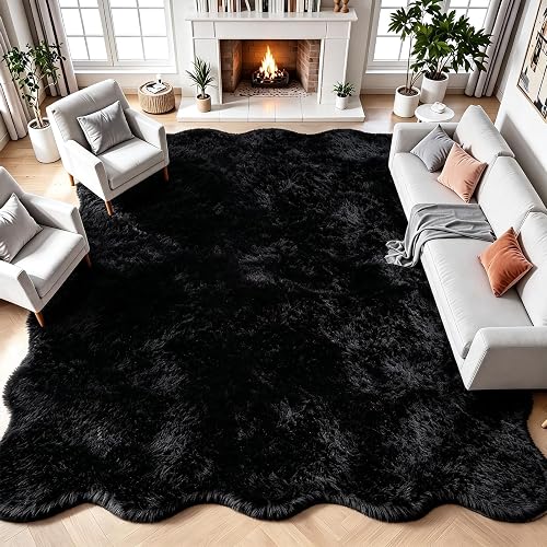 9x12 Area Rug Living Room Bedroom, Scalloped Fluffy Plush Shag