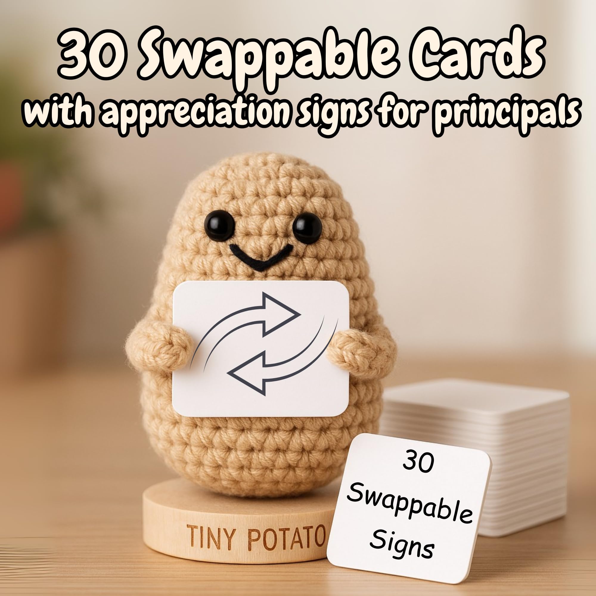 Gift for Principals - Tiny Potato with 30 Swappable Appreciation Signs - Funny Principal Gifts for Women Men for Birthday, School End of Year Appreciation, Thank You, New Job, Promotion, Retirement