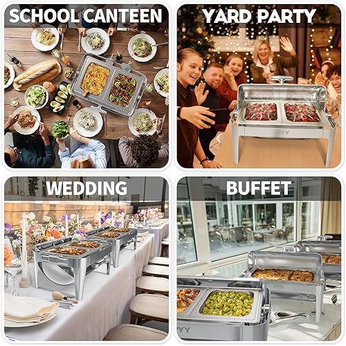 Miniatura 5 de PYY Juego de bufé de platos de rozamiento enrollable con cubierta de acero inoxidable, chafer comercial para catering, servidores y calentadores de