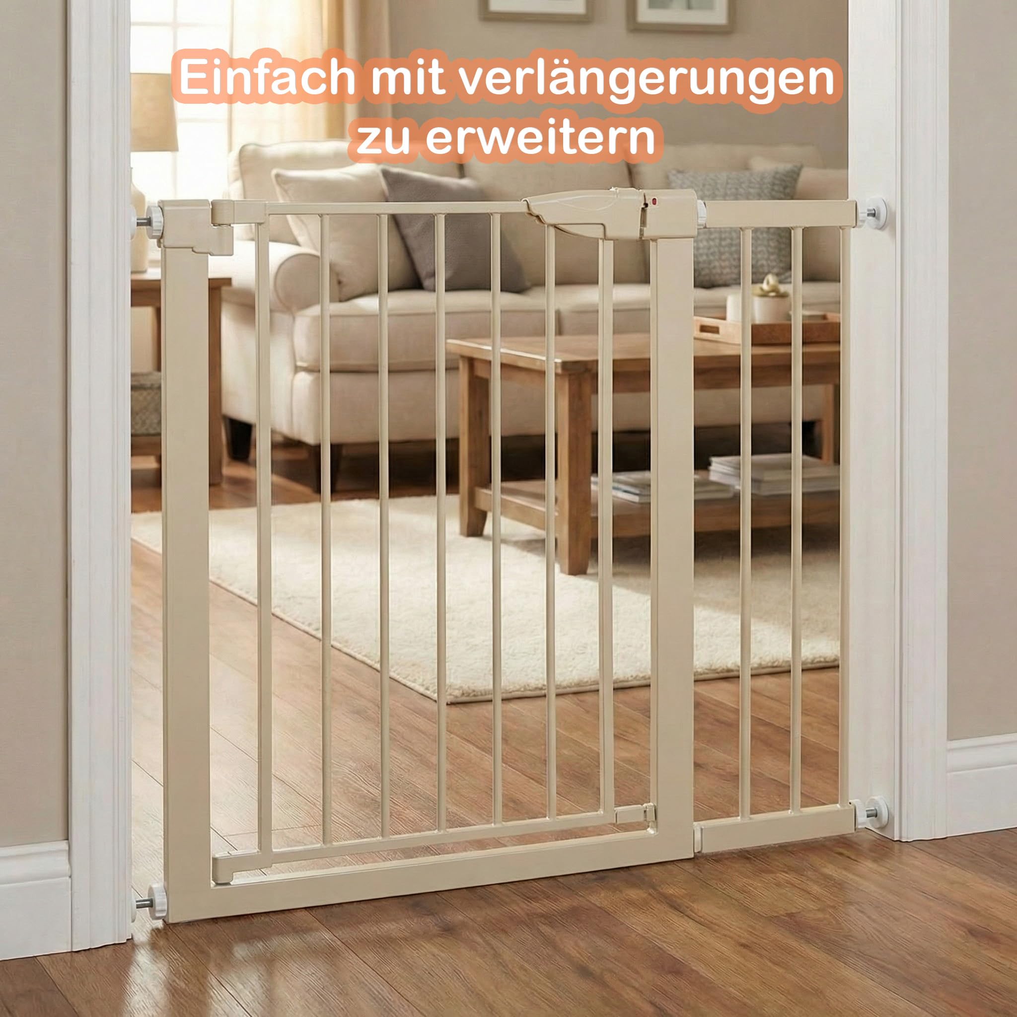 Treppenschutzgitter ausziehbar ohne Bohren - Türschutzgitter 96cm Beige | Türschutzgitter ohne Bohren für Babys, Kinder & Haustiere, Sicherheitsgitter, Kinderschutzgitter für Treppen & Türen