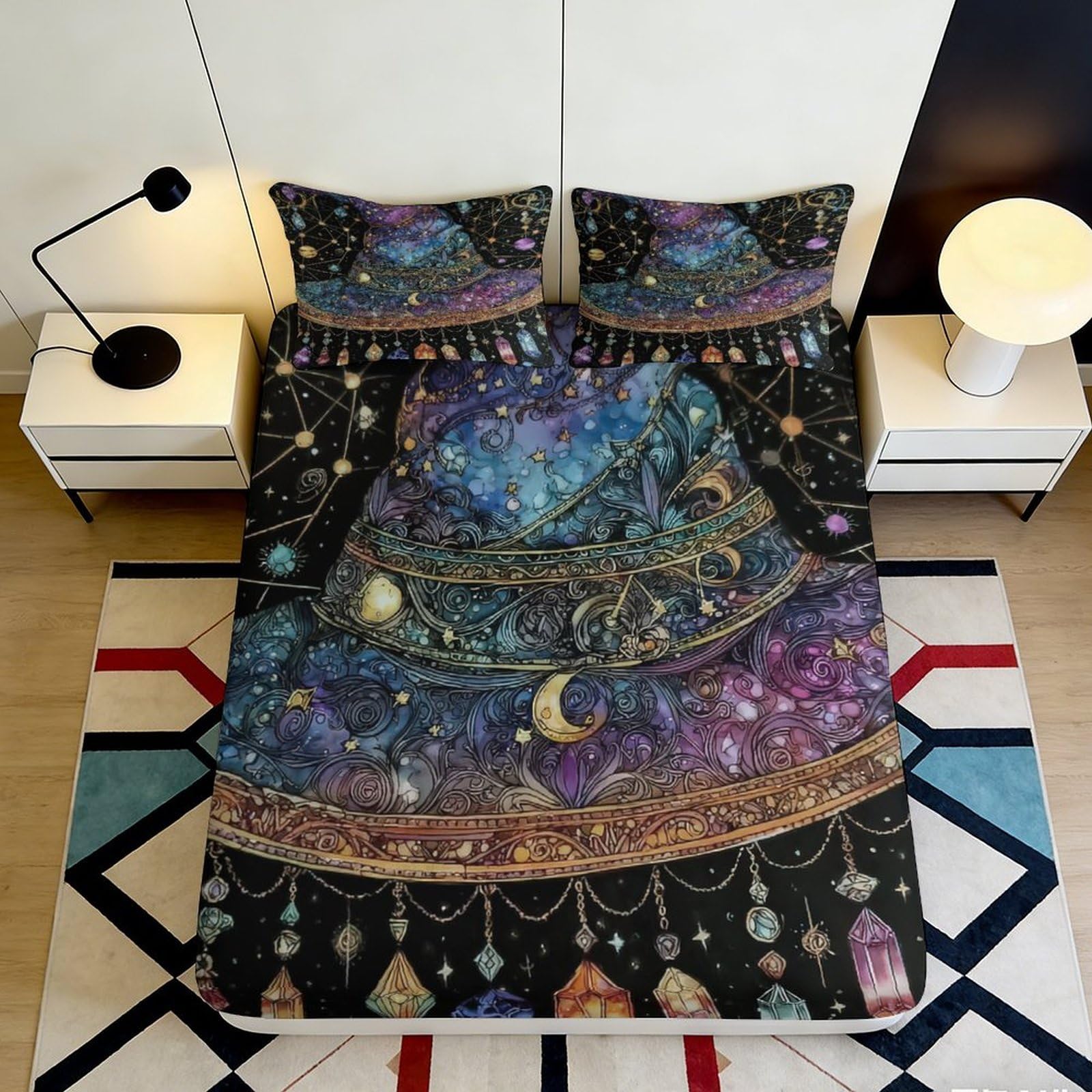Jqzkxnhpbr Style-3 3D Printed Galaxy Starry Sky Fitted Sheet Microfiber Soft Decor Cosmic Nebula Mattress Cover For Bedroom Dorm 90X200x25cm