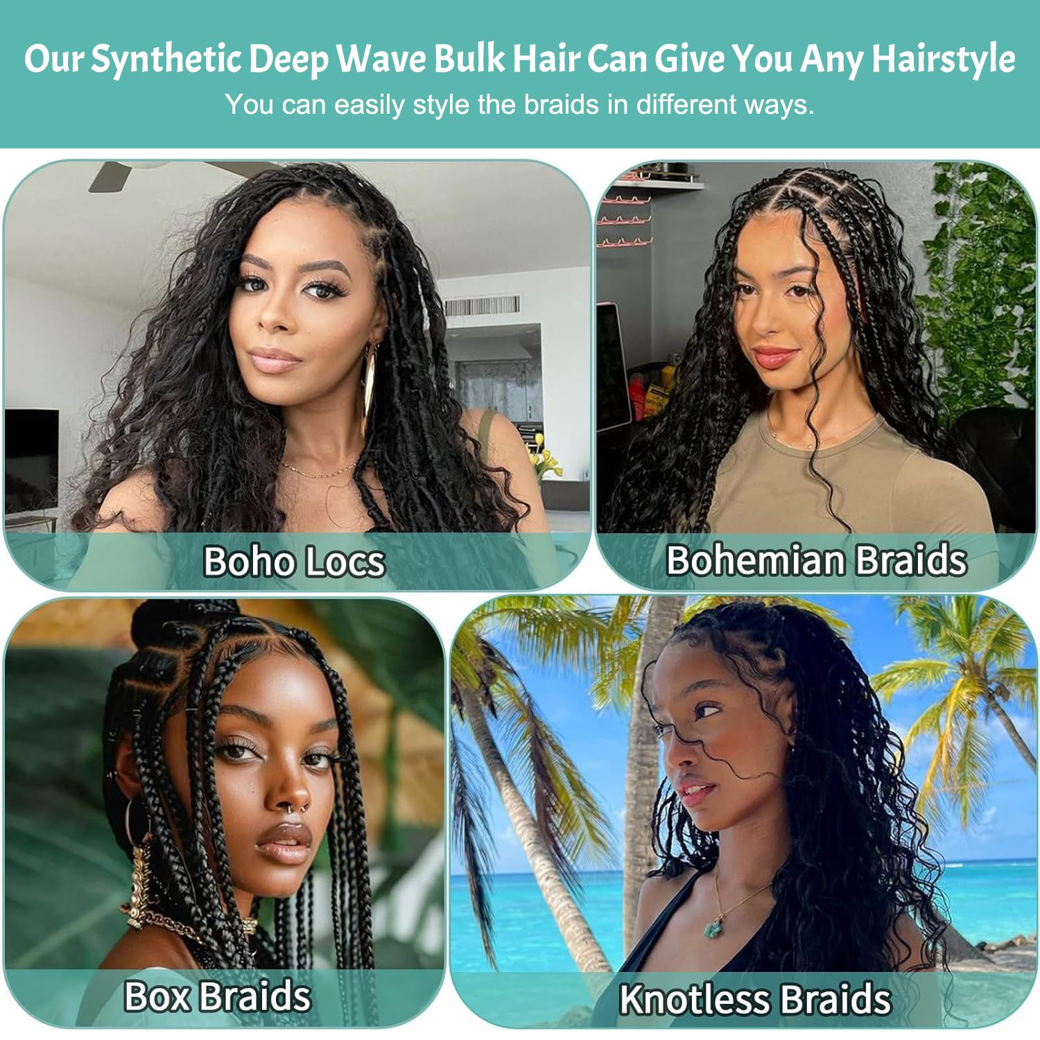 200G 30 Inch Boho Hair for Braiding Long Deep Wave Bulk Braiding Hair for Boho Braids No Weft Curly Bundles Wet and Wavy Braiding Hair Extensions (1B# - Image 4