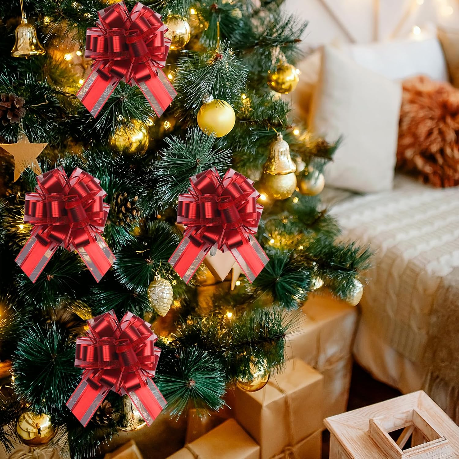 12Pcs Gift Bows Red Pull Bows for Gift Wrapping, 6 inches Large Ribbon Bows for Bouquet Christmas Wedding Present Decorations - Image 8