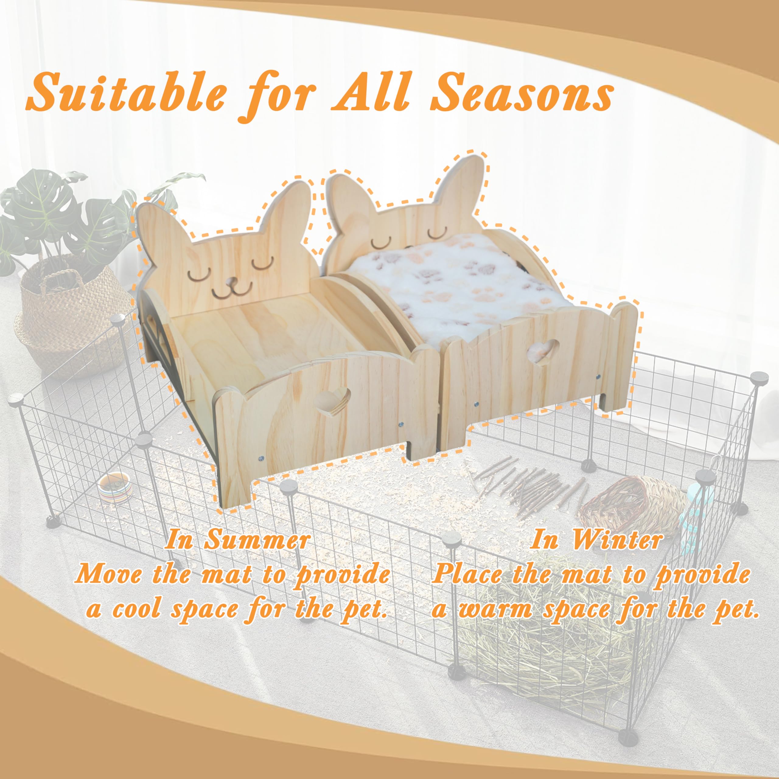 Amakunft Wooden Guinea Pig Bed with Soft Mat, Detachable Guinea Pig Bed - Image 4