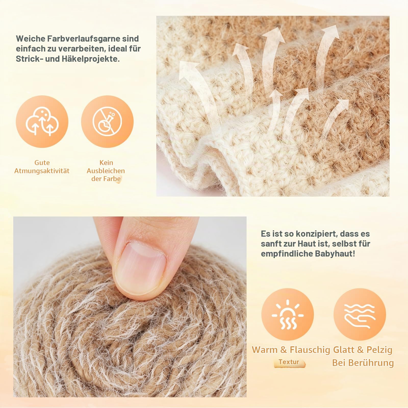 Aeelike 4 × 100g Warme Strickgarn Farbverlauf, Karamellbraun