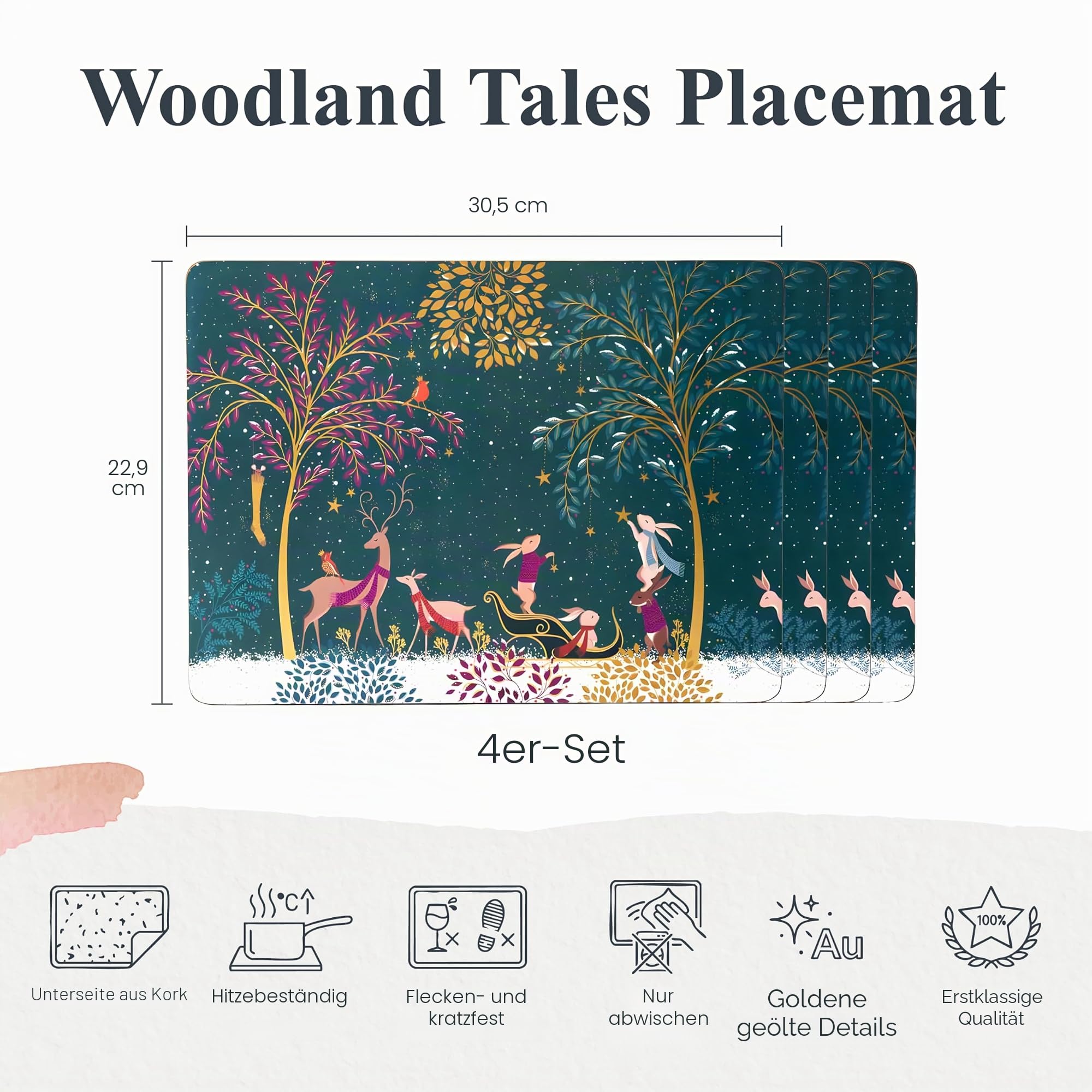Woodland Tales Platzsets, groß, Grün, 4 Stück