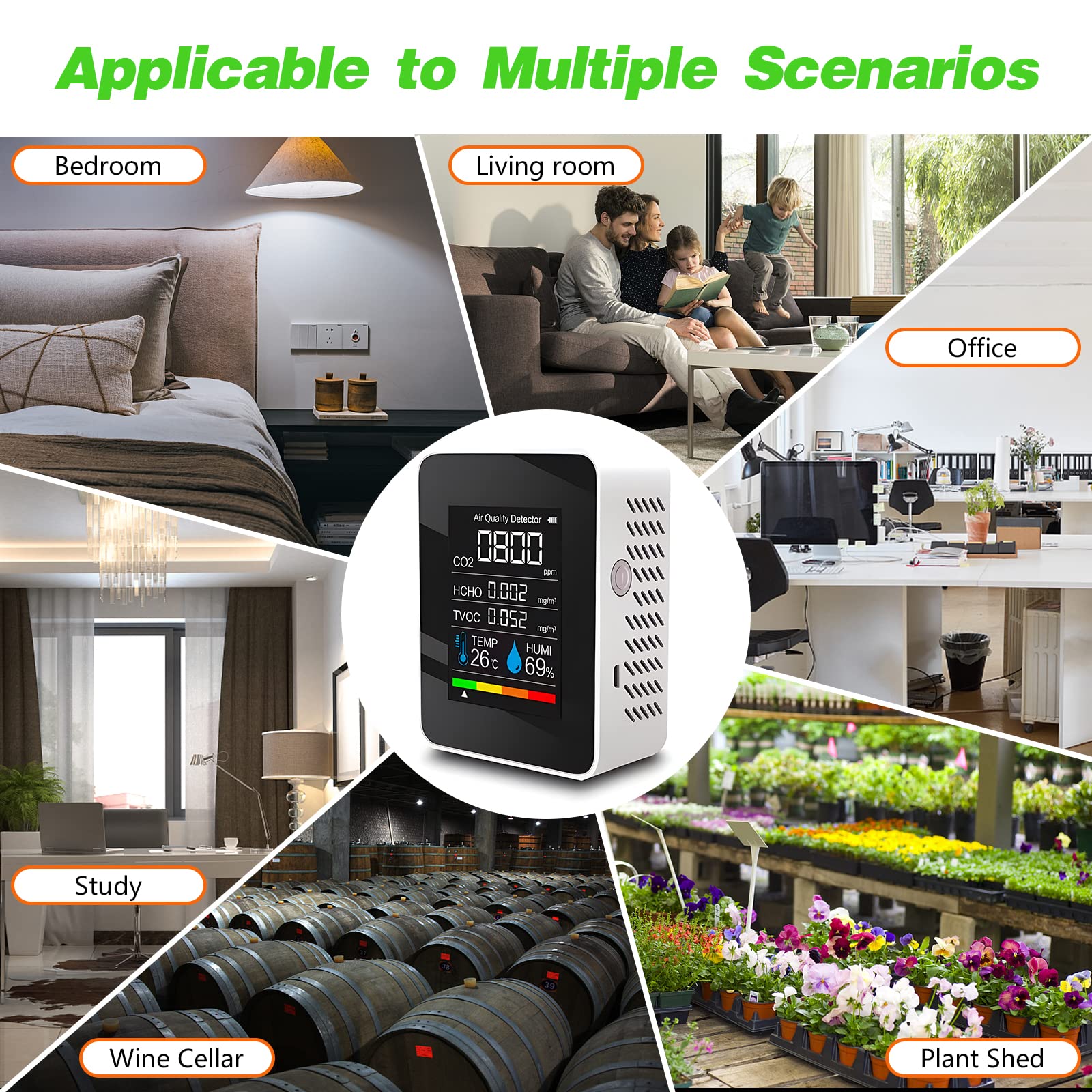 OBEST Medidor de Detector de CO2,Monitor Digital Portátil Temperatura del Aire y Sensor de Humedad,Utilizado en Casas,Fábricas,Oficinas e Interiores