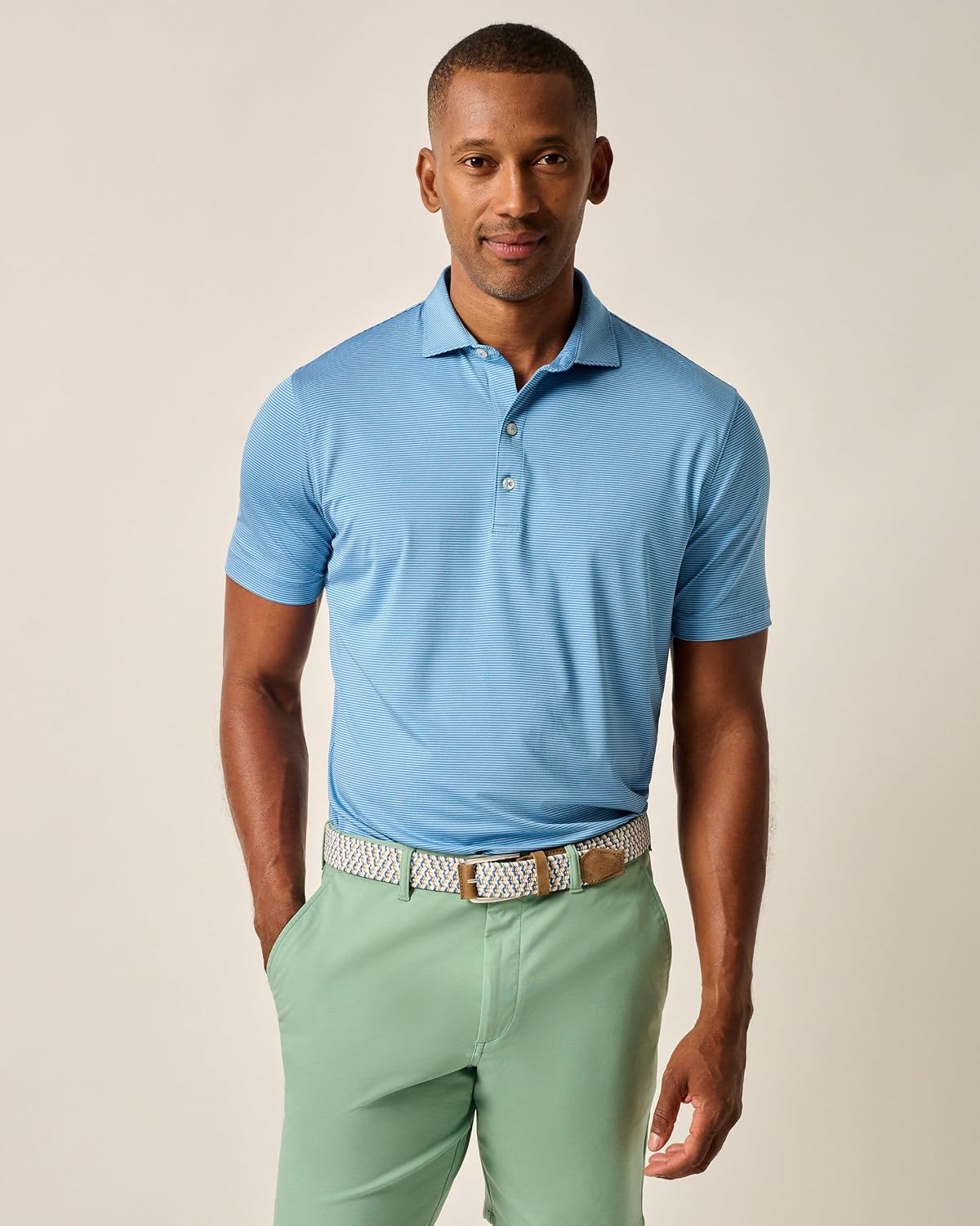johnnie-O Lyndonn Polo | Men's Striped Performance Polo | 3-Button | Moisture-Wicking | 4-Way Stretch | UPF 50