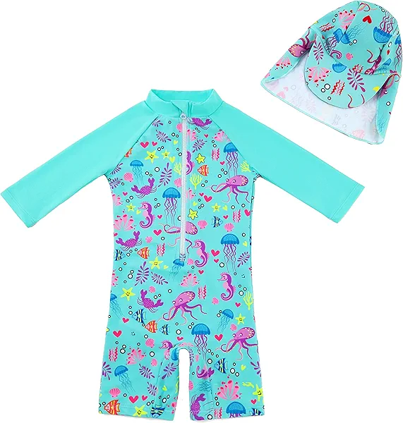 upandfast Baby/Toddler Swimsuit Sunsuit UPF 50+ Infant One Piece Bathing Suit with Sun Hat