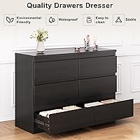 Vista 6 de Cómoda Moderna Negra de 6 Cajones - Cómoda Simple para Dormitorio, Closet, Sala de Estar, Pasillo, Entrada, Cómoda Doble de Almacenamiento de Madera