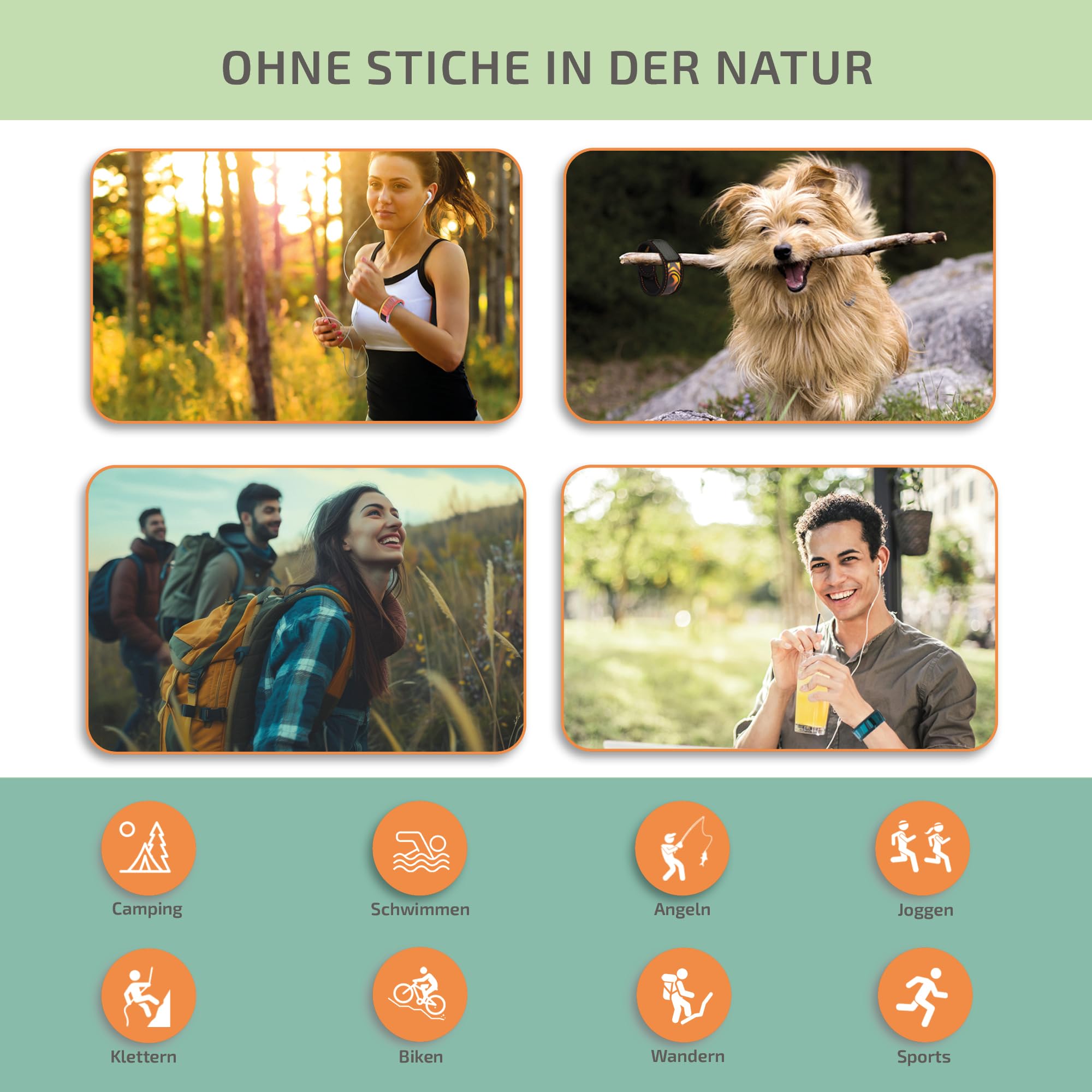 Olleeno® Mückenschutz Armband Moskito Insektenschutz Armbänder für Outdoor Camping Wandern Sport Anti Mückenarmband Neopren mit verstellbarem Klettverschluß (3 Stück + 6 Nachfüll-Pellets)