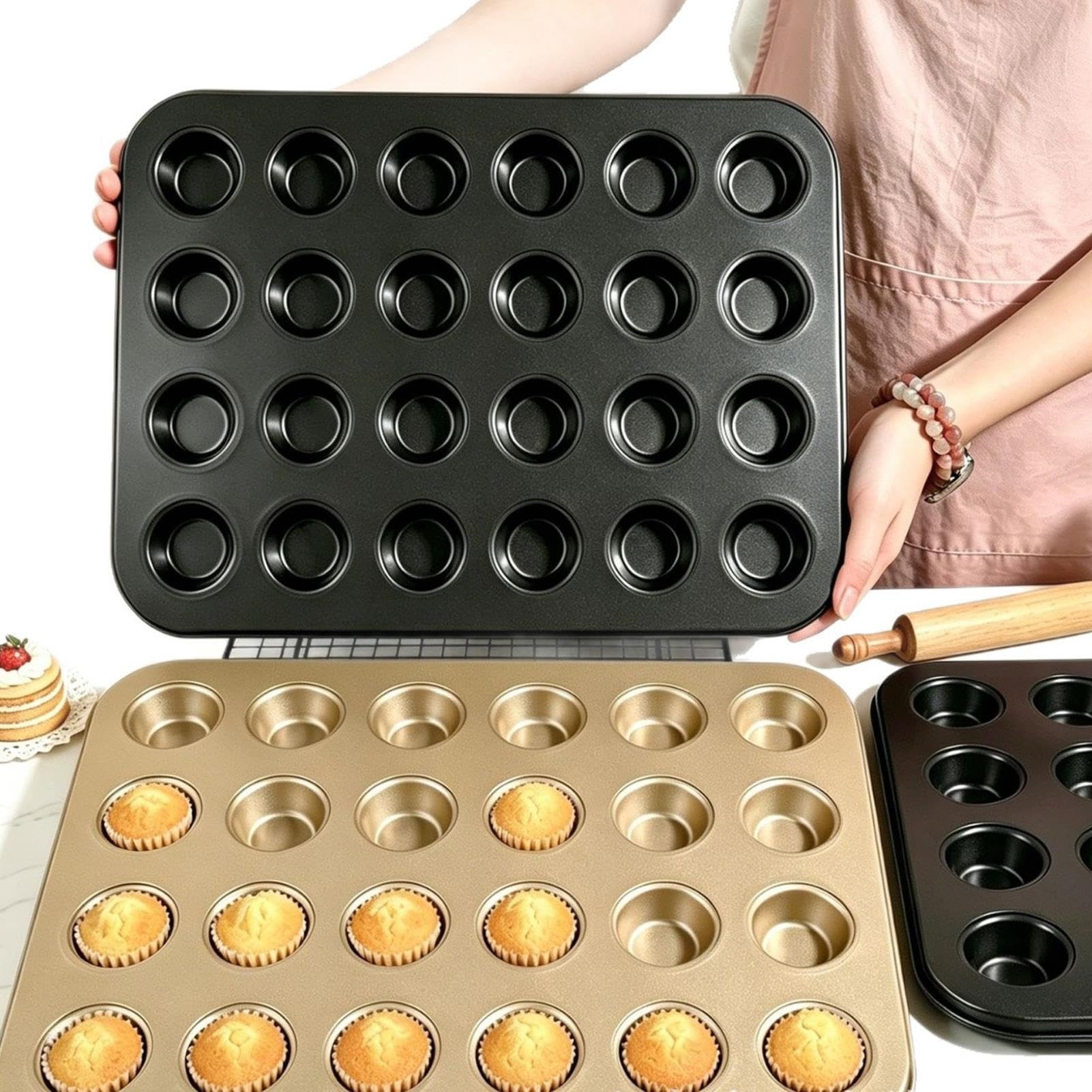 Confezione 2 Stampi per Mini Muffin,Stampo Antiaderente per Cupcake
