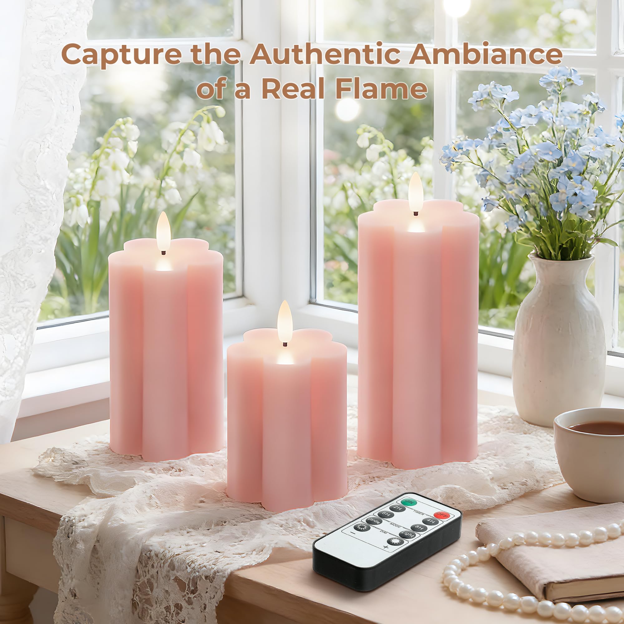 Candele a LED senza fiamma, in vera cera, con timer e telecomando, per uso interno, 7,6 x 10,2 cm, 7,6 x 12,7 cm, 7,6 x 15,2 cm, set da 3 pezzi