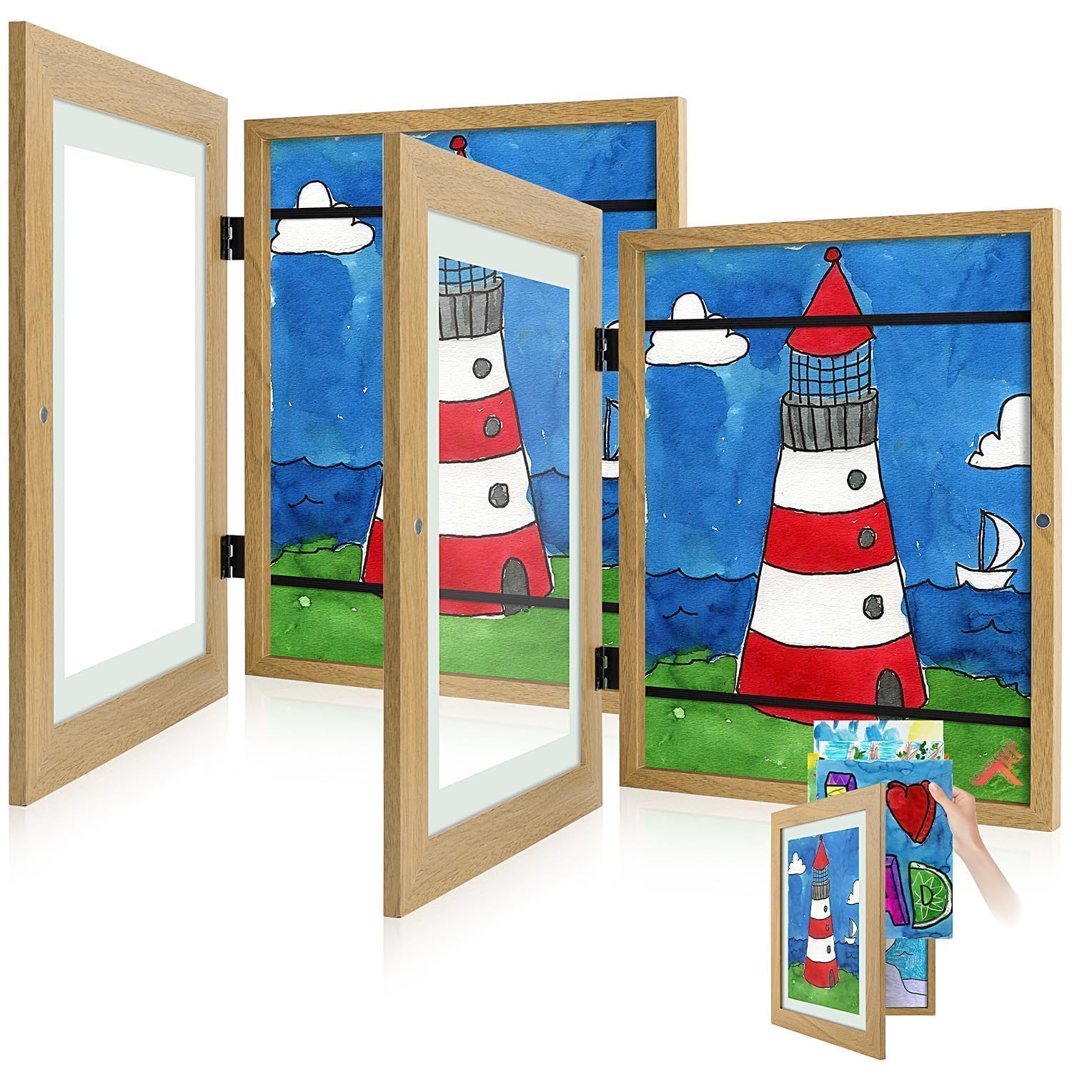 2 Pack 9x12 Front-Opening Kids Artwork Frames Changeable (Brown)
