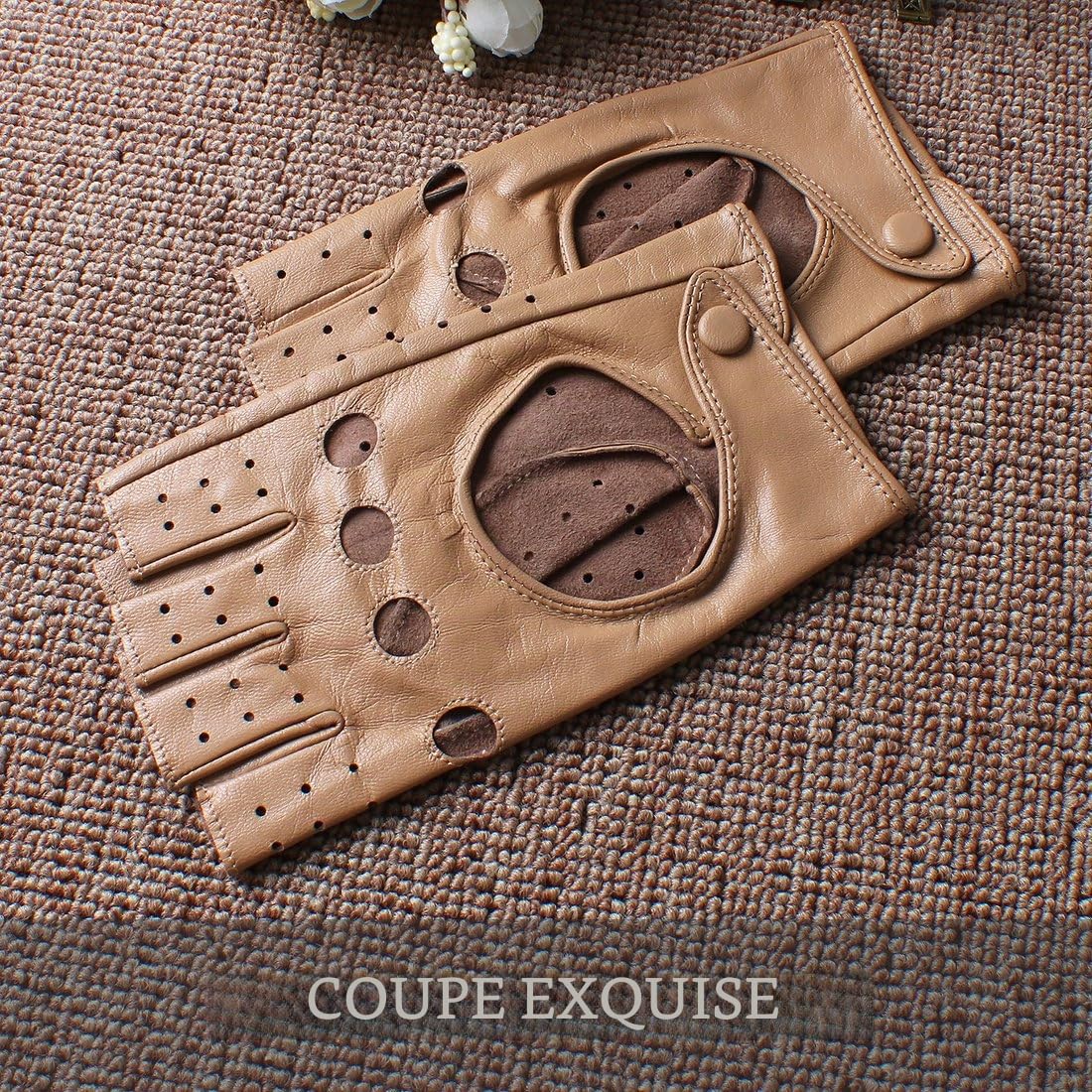 Gant Femme en Cuir Demi Doigt Hiver Mitaine Gant de Conduite sans Doigt en Cuir de chevreau Gant de Sport Extérieur pour Fille cadeau