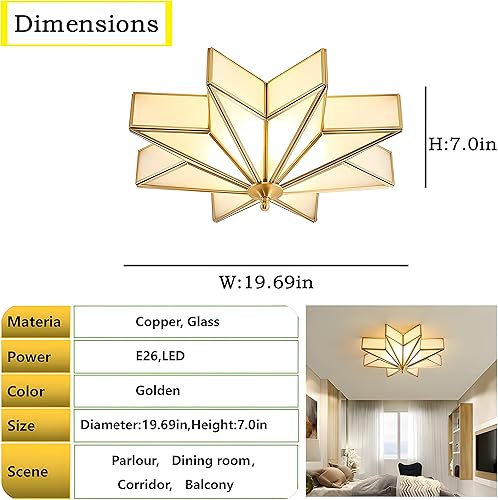 Miniatura 9 de MIXL Lámpara de techo empotrada en forma de estrella, 4 luces, estilo de mediados de siglo, lámpara de techo con pantalla de vidrio esmerilado