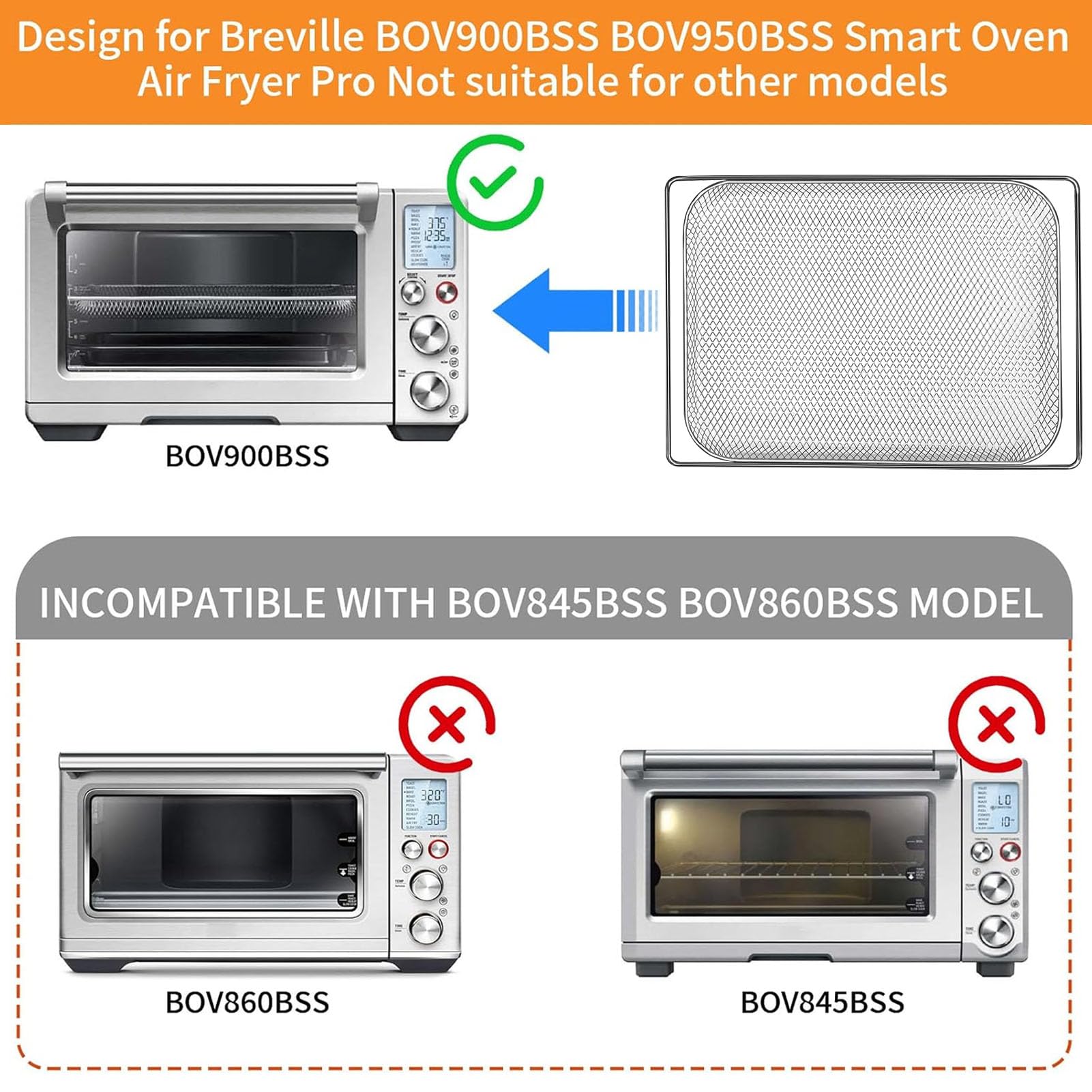 3 PZ Air Fryer Cesto per Breville BOV900BSS Smart Oven Air Fryer Pro, 16.5 "D x 11.8" W x 1.1 "H Food Grade Steel Mesh Baskets Accessori Vassoio per Breville Air Fryer Tostapane Forno