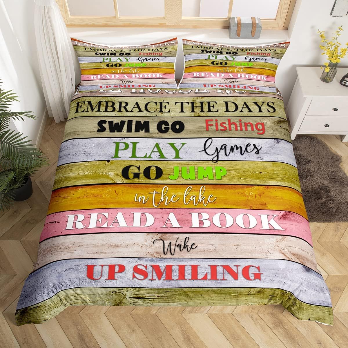 Homewish Sea Rules Bed Linen Set 155 x 220 cm, Lake House Decor Duvet