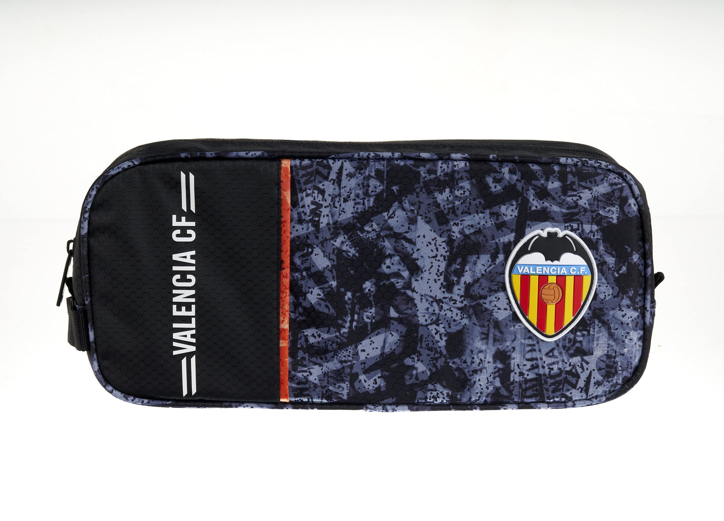 Valencia CF Zapatillero – 1 Bolsillo Cremallera Simple Asa para Transporte – Medidas 34X15X12 cm Color Negro
