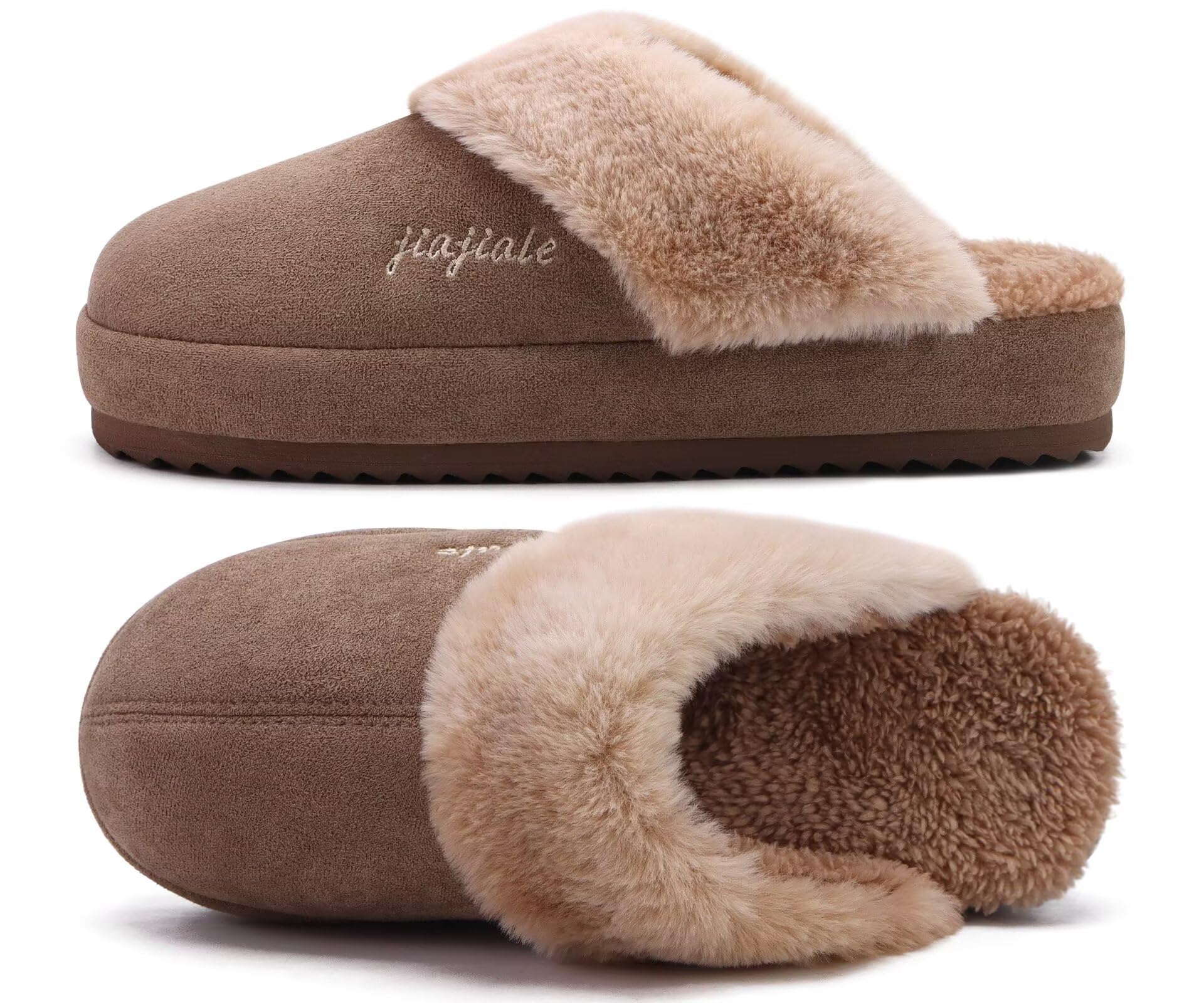 jiajiale Womens Fuzzy Slippers Platform Thick Cushion Comfy Warm Shearling Lined Scuff Slipper Ladies House Shoes Indoor Outdoor
