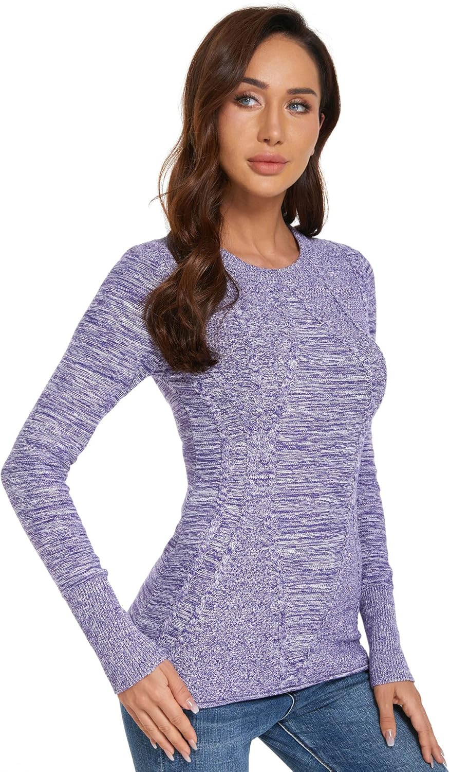 AmélieBoutik Women Cotton Blend Crewneck Long Sleeve Cable Knit Pullover Sweater - Image 2