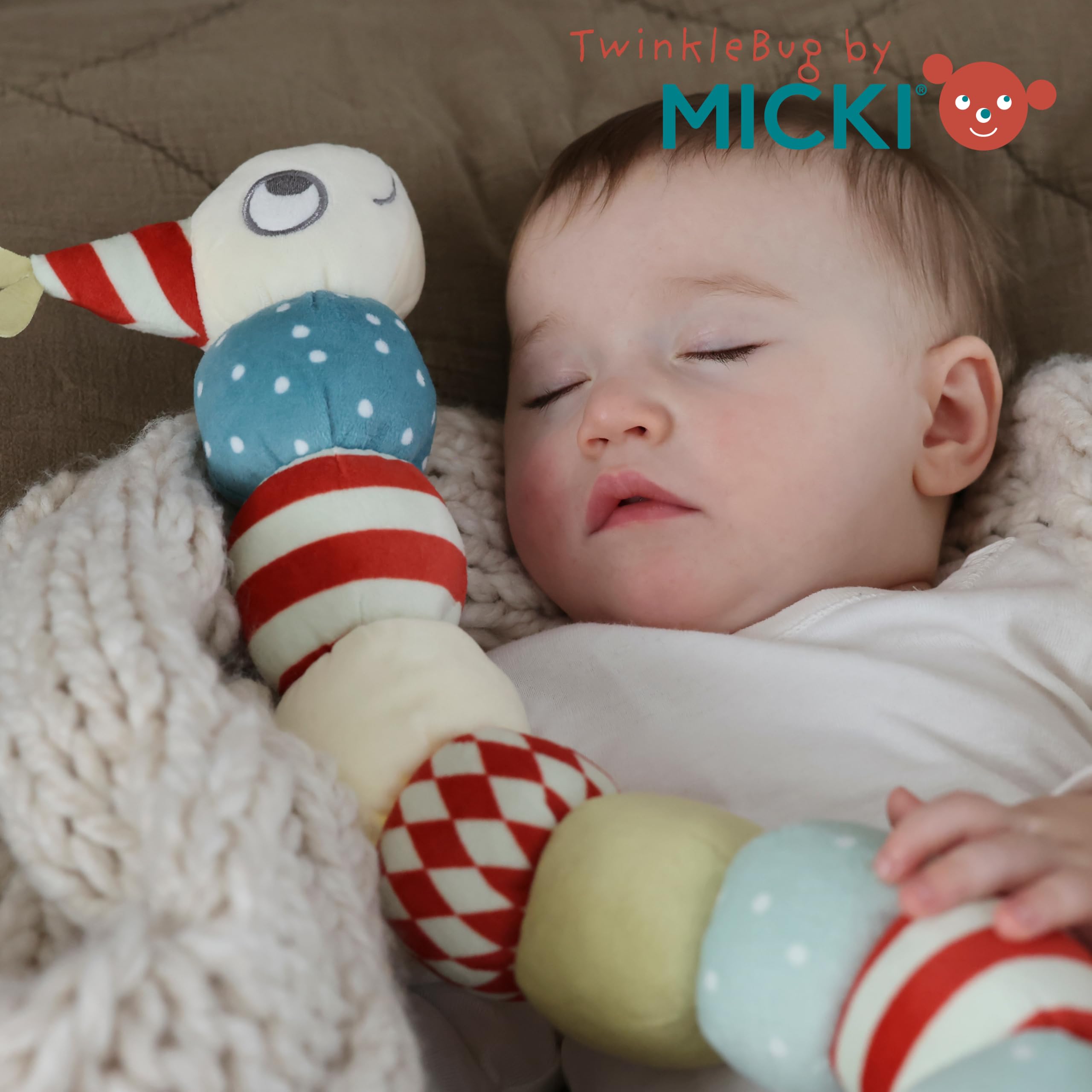 Micki Twinklebug zabawka dla niemowląt, zabawka sensoryczna z drewnianym