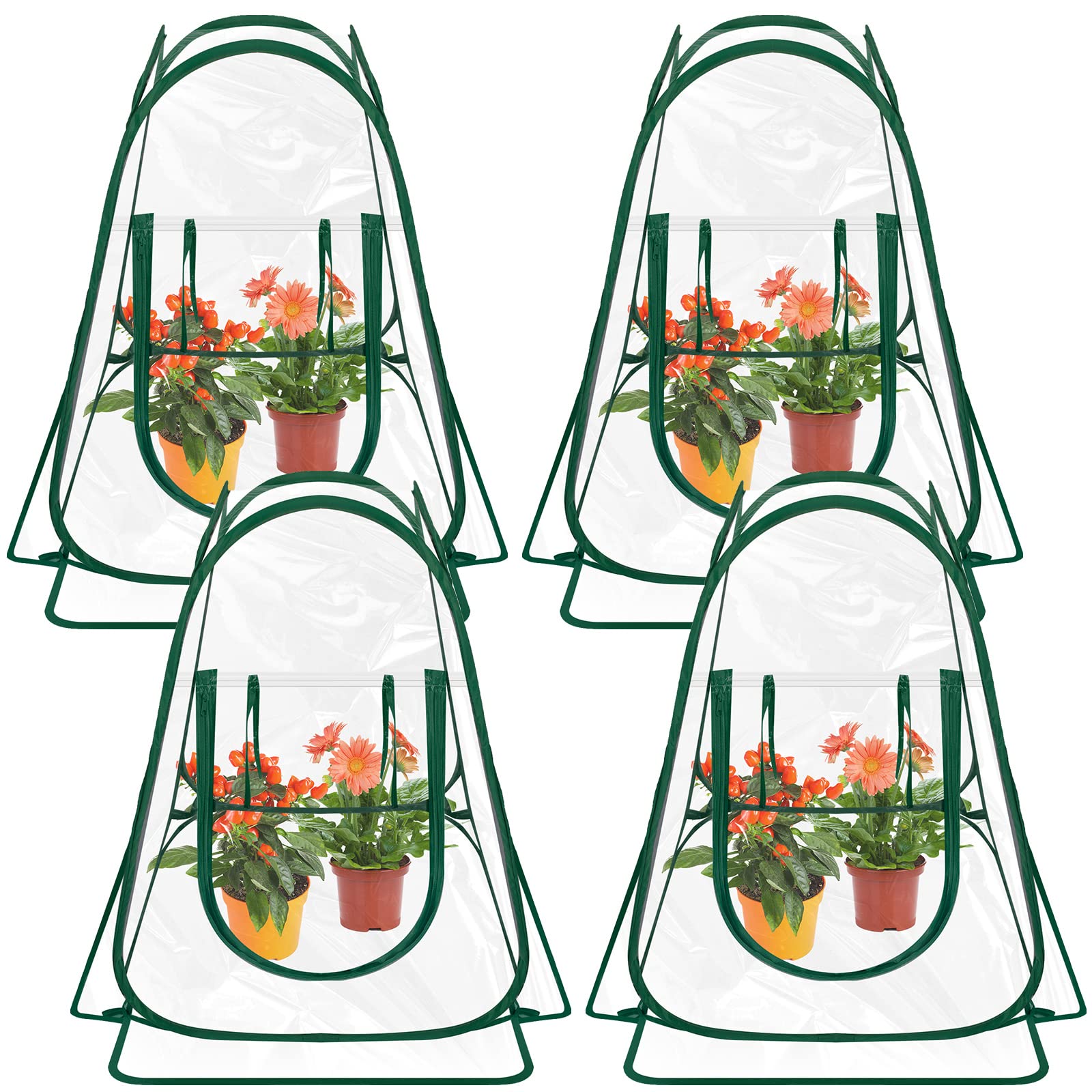 Woanger 4 Pieces Mini Greenhouse Pop up Flower Cover 27 x 27 x 31 in Small Sunshine Room Portable Cold Frost Protector for Indoor Outdoor Backyard PVC Gardening Plant, Individual Package with Tools