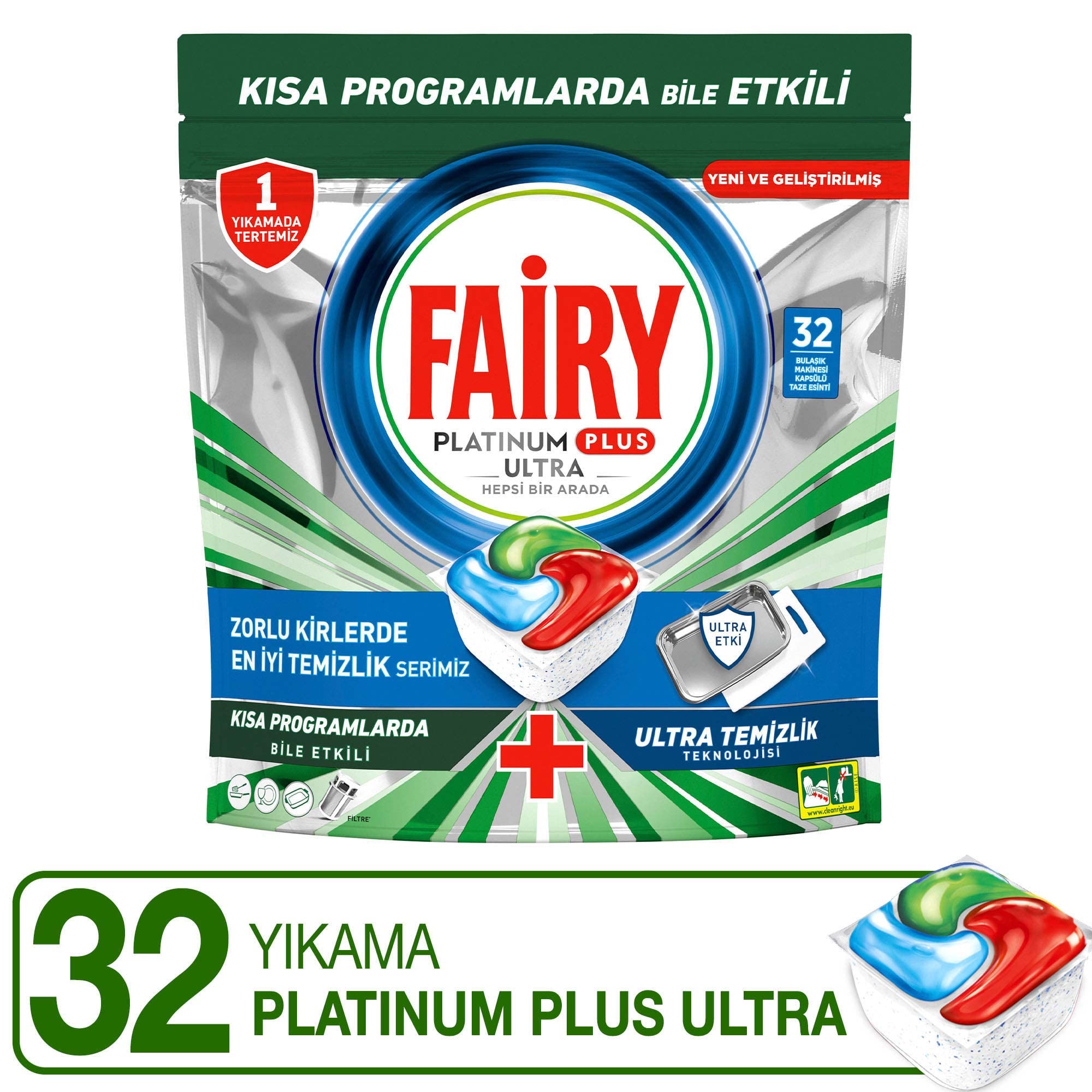 Fairy Platinum Plus Ultra Temizlik Bulaşık Makinesi Deterjanı Kapsülü 32 Yıkama Limon Kokulu