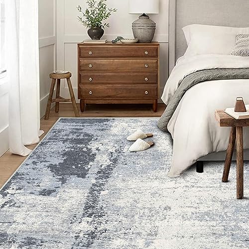 Miniatura 9 de Tapete suave, lavable a máquina, antideslizante, resistente a las manchas, estilo abstracto y delgado, para sala de estar, 5 x 7 pies