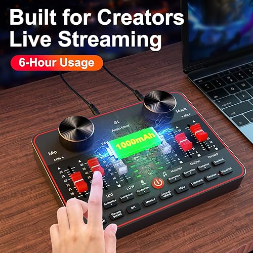 Miniatura 9 de Paquete de micrófono para podcast con mezclador de audio de tarjeta de sonido en vivo, paquete de equipo de podcast con dos micrófonos de