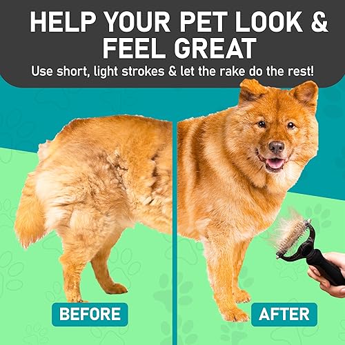 Vista 18 de Maxpower Planet - Cepillo de aseo para mascotas, herramienta de doble cara, rastrillo para perros y gatos, extraancho, peine para desenredar pelo