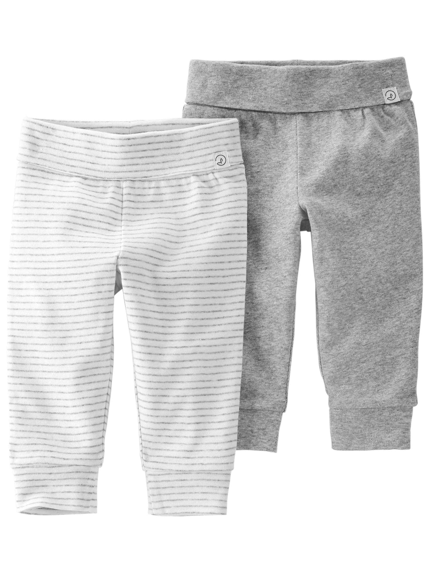 little planet by carter's unisex-baby 2-pack Terry Pants made with Organic Cotton, Grey/Heather Stripes, 18 Months
