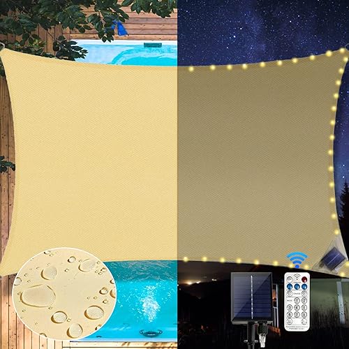 Toldo LED impermeable de 10 x 11.5 pies, LED integrado, 8 modos de parpadeo, 98% de protección UV, adecuado para patio, jardín, estacionamiento