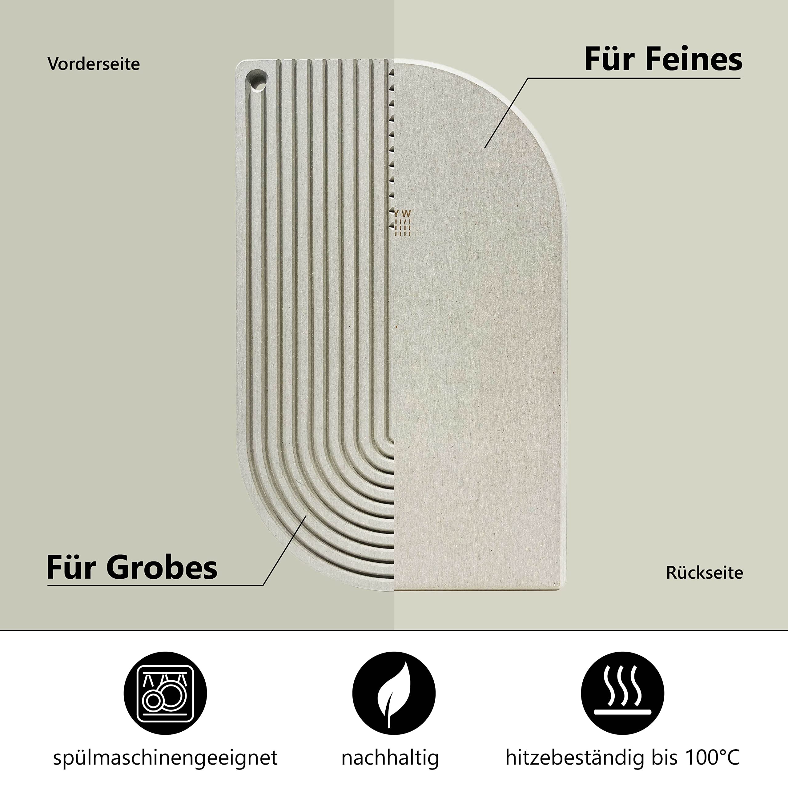 WYE Schneidebrett Groß - Lines Seidengrau (Grau) - Design Küchenbrett multifunktional & nachhaltig spülmaschinenfest - auch als Käsebrett Wurstplatte aus Holz-Werkstoff Neolign - ca. 40x30cm