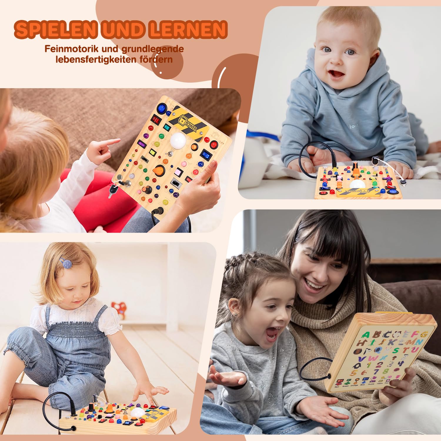 EchoToys Montessori Juguete Busy Board a partir de 1, 2 y 3 años, tablero de actividades de madera, juguete educativo para niños de 1 a 3 años, juguete para bebé y regalo para niños y niñas (19