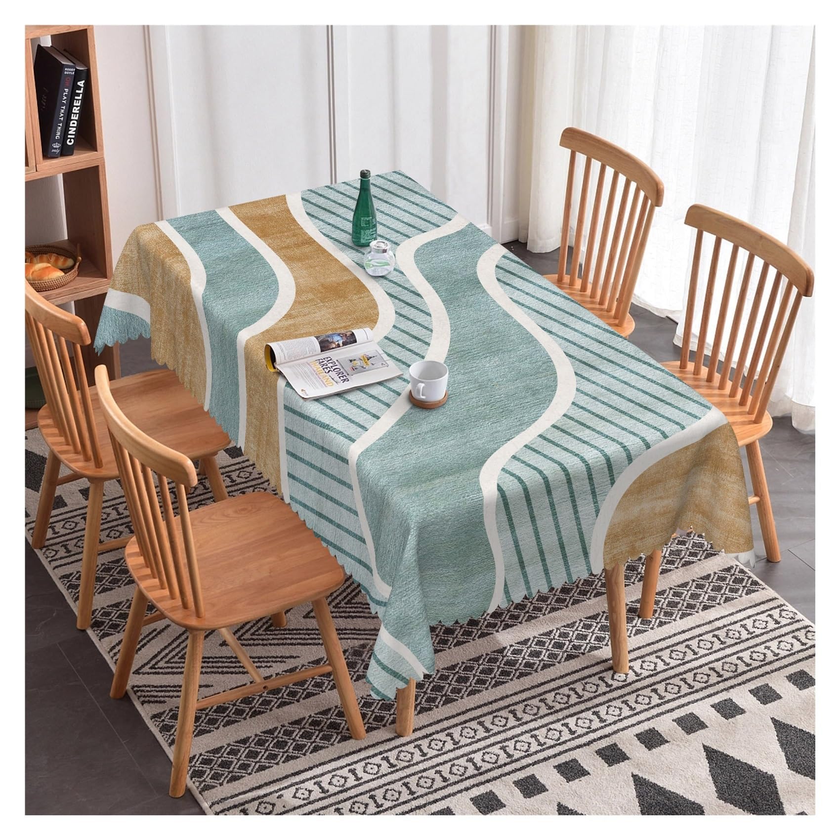 BDFJEDS Waterproof Tablecloth Simple Table Cloth Geometric Pattern Dining Room Waterproof Oilproof Rectangular Tablecloth(Color1,152x260cm 60x102inch)