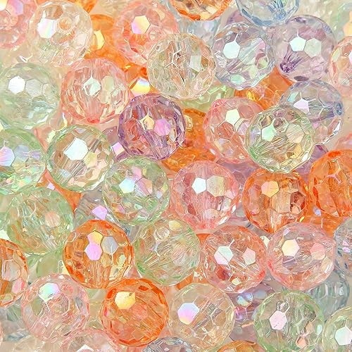 Miniatura 9 de Cuentas acrílicas de 0.63 pulgadas, 90 cuentas brillantes de colores, cuentas redondas multicolor para hacer joyas (ab poliédrico)