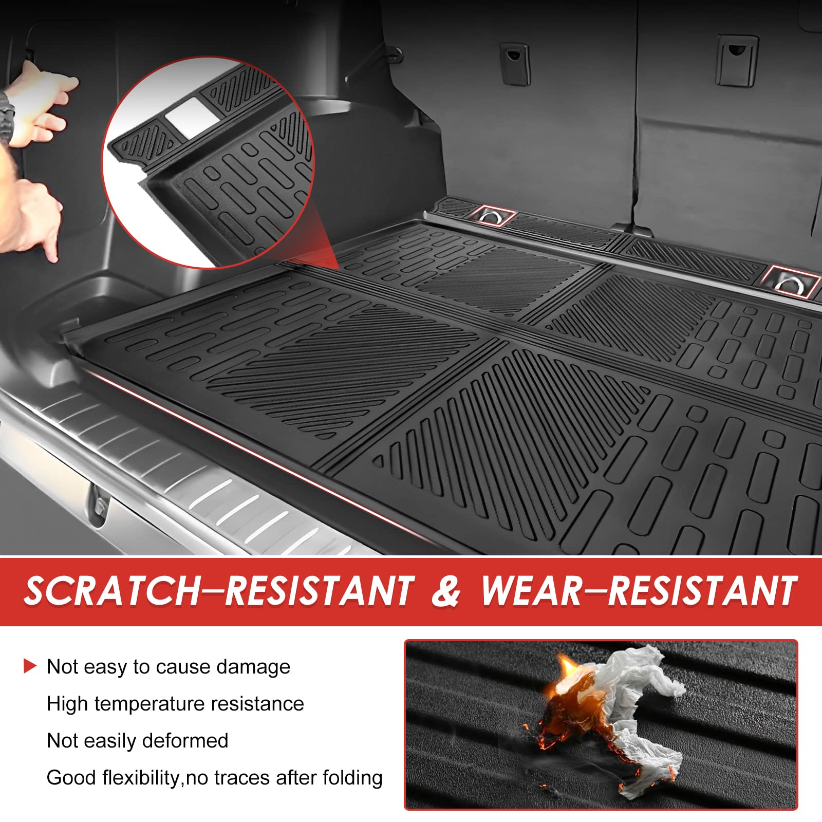 OUSUWO Fit for 2010-2023 Toyota 4Runner Cargo Mat 4Runner TPE Cargo Liners Seats Back Mats All Weather for 4Runner Accessories(No 3rd Seat, No Sliding Cargo Deck)