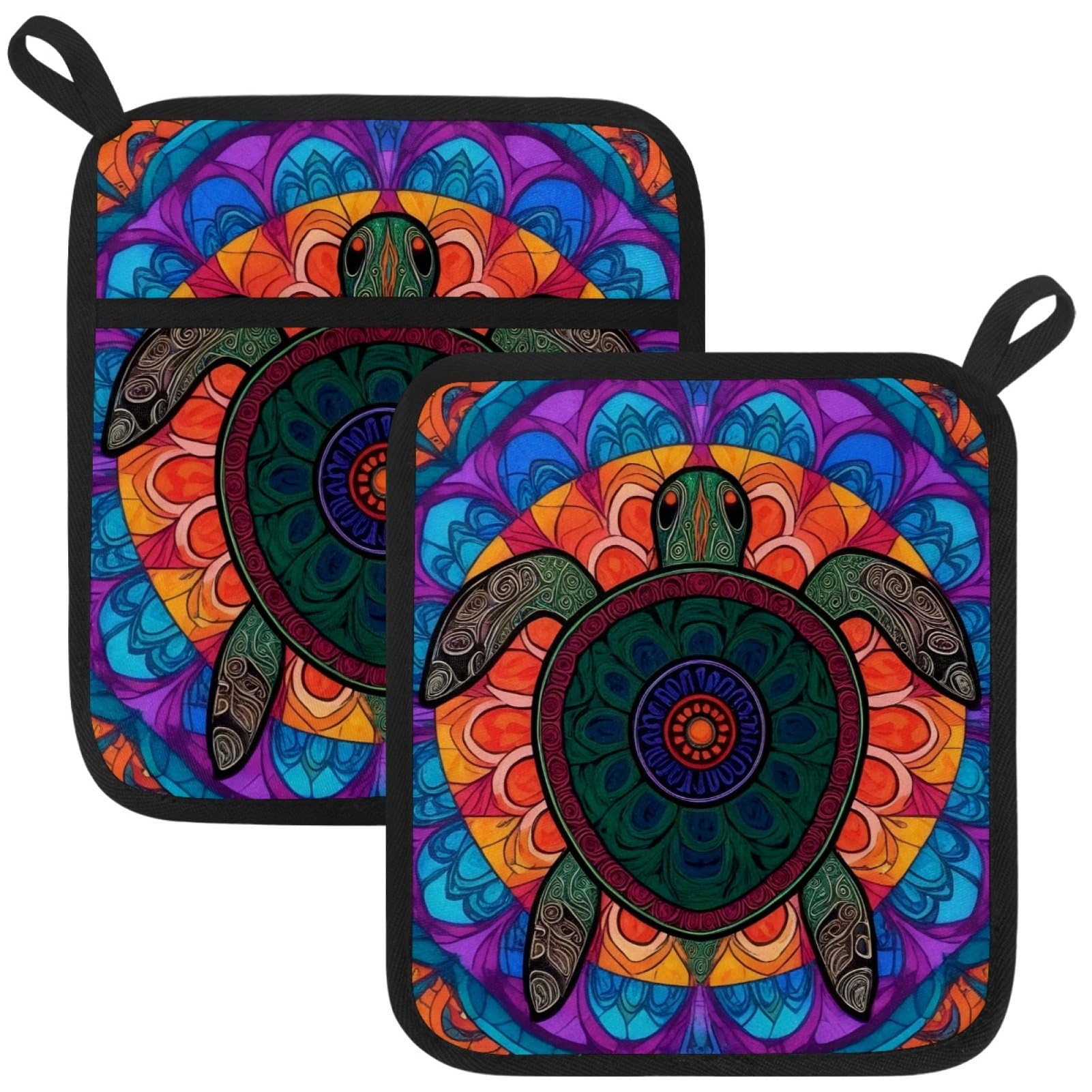 VAPOKF Abstract Turtle Kitchen Hot Pot Holder, Pot Holders Heat Resistant Pot Holder with Pocket Heat Resistant Trivets for Hot Pans Cotton Pot Mitts for Kitchen Cooking Baking