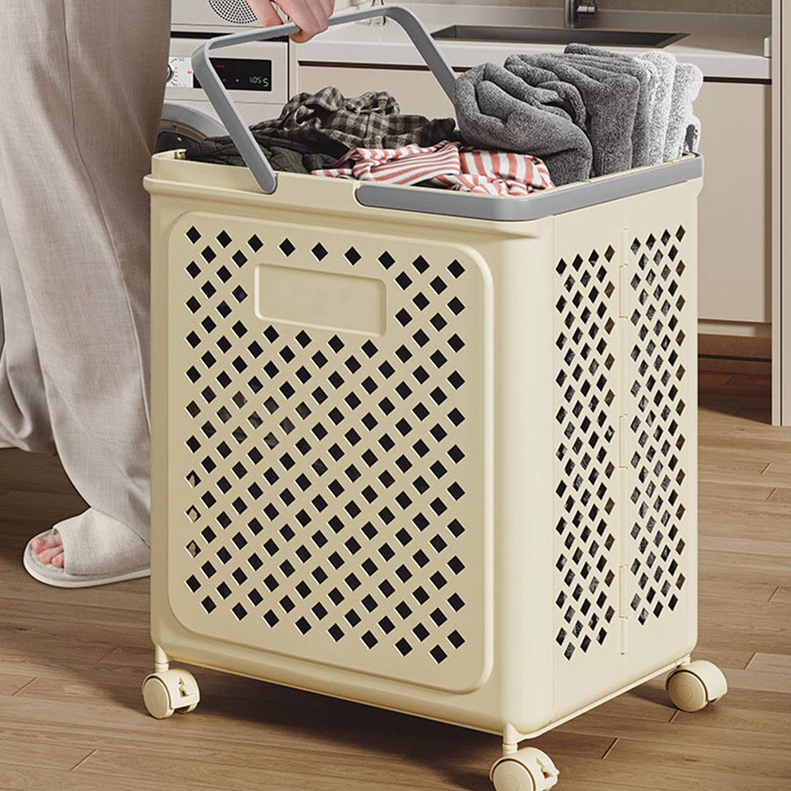 Cesto para la colada con ruedas, Cesto para la colada con ruedas,Cesta de lavandería plegable con ruedas | Cesto para ropa resistente, cestas para la colada que ahorran espacio para el