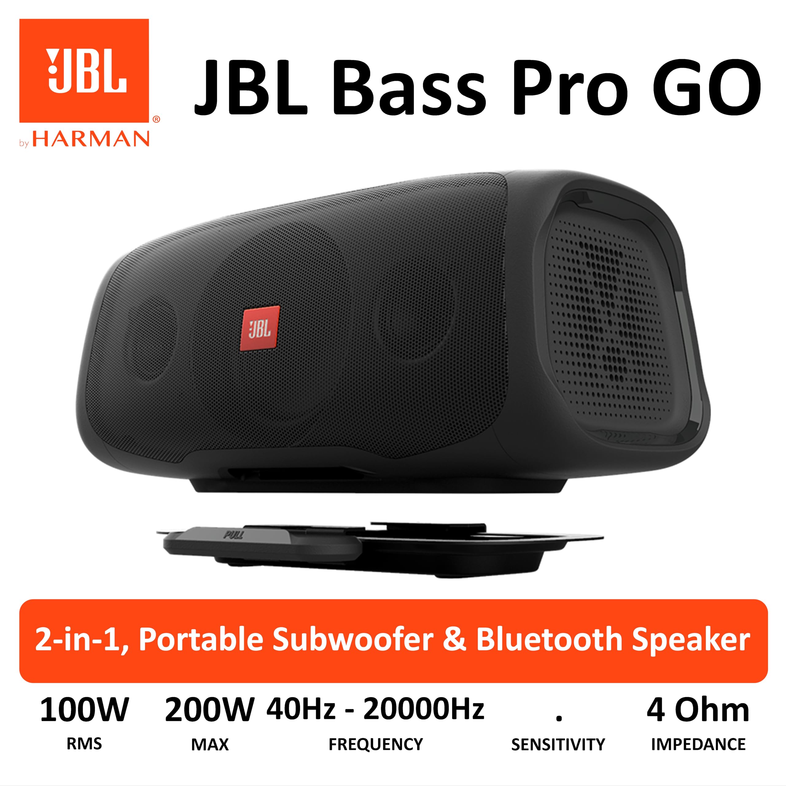 JBL BASSPRO Go - 2 in 1: Aktiv Subwoofer Auto und 200 Watt Bluetooth Party Lautsprecher in einem - Einsetzbar im Auto & daneben, Black