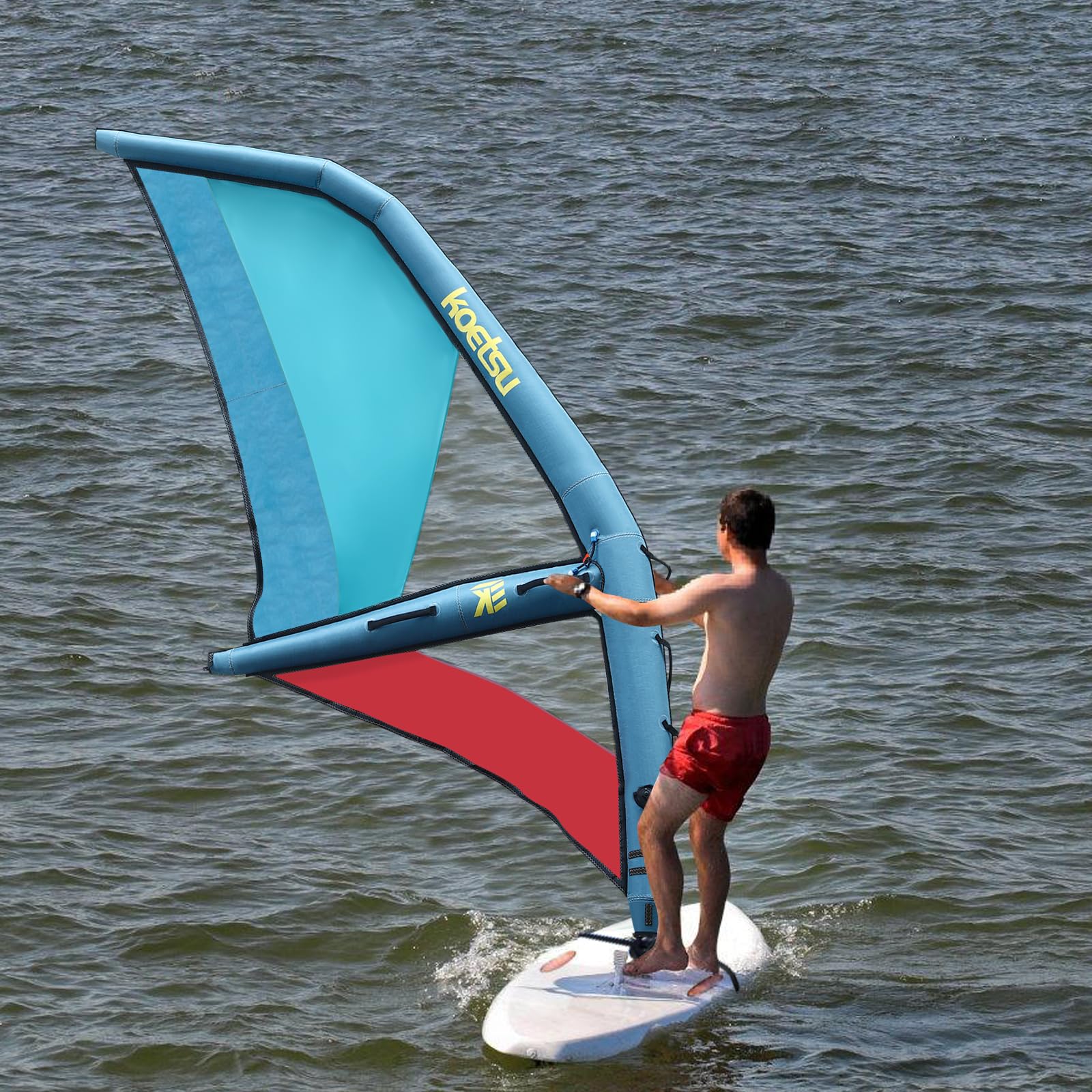 Vela de surf hinchable con base giratoria de 360 °, tela Oxford + ala de PVC inflable con bomba para playa y deportes acuáticos