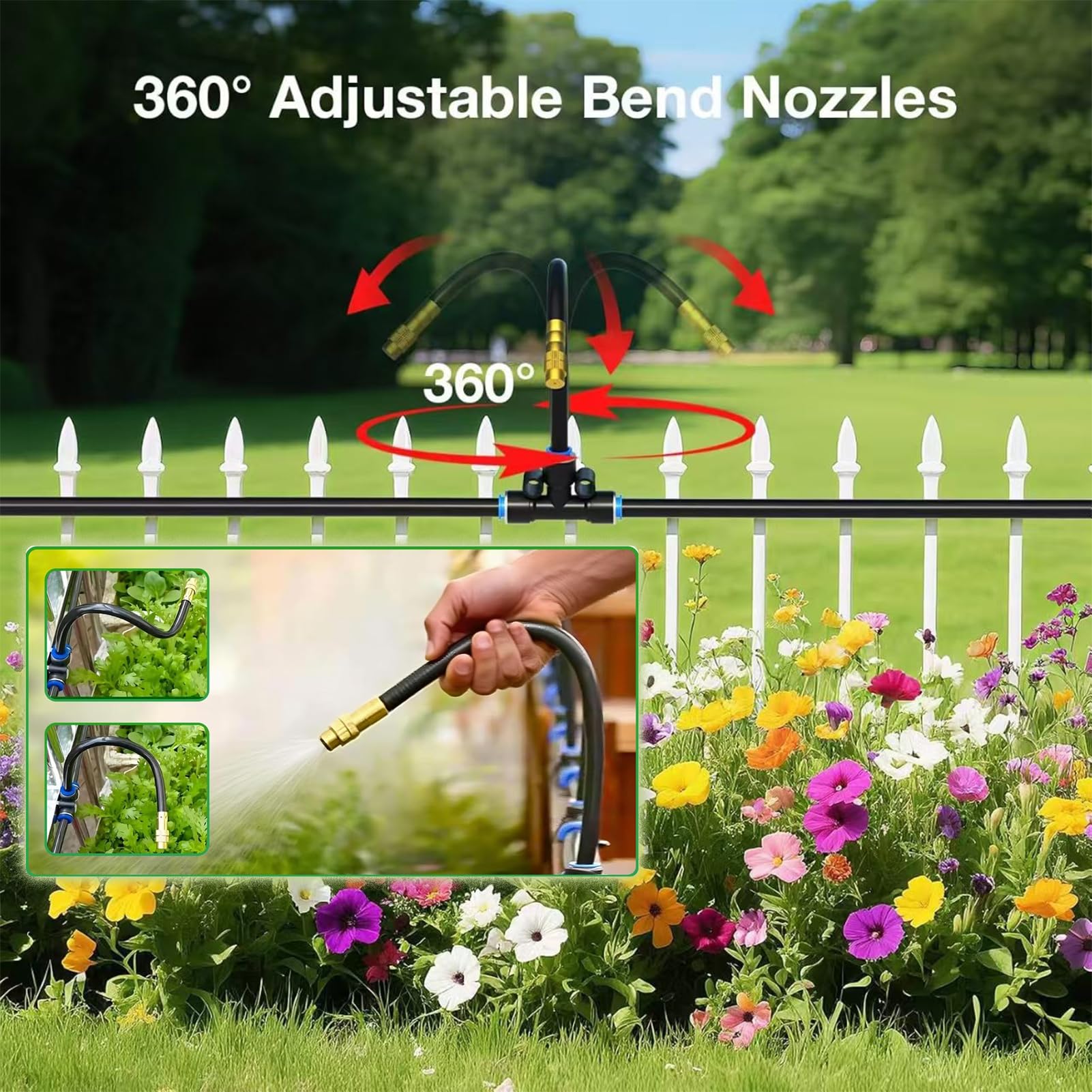 Sistema de riego de 30 m para jardín, sistema de riego ajustable a 360° | Kit de manguera de riego con 30 boquillas ajustables para balcón, jardín, invernadero