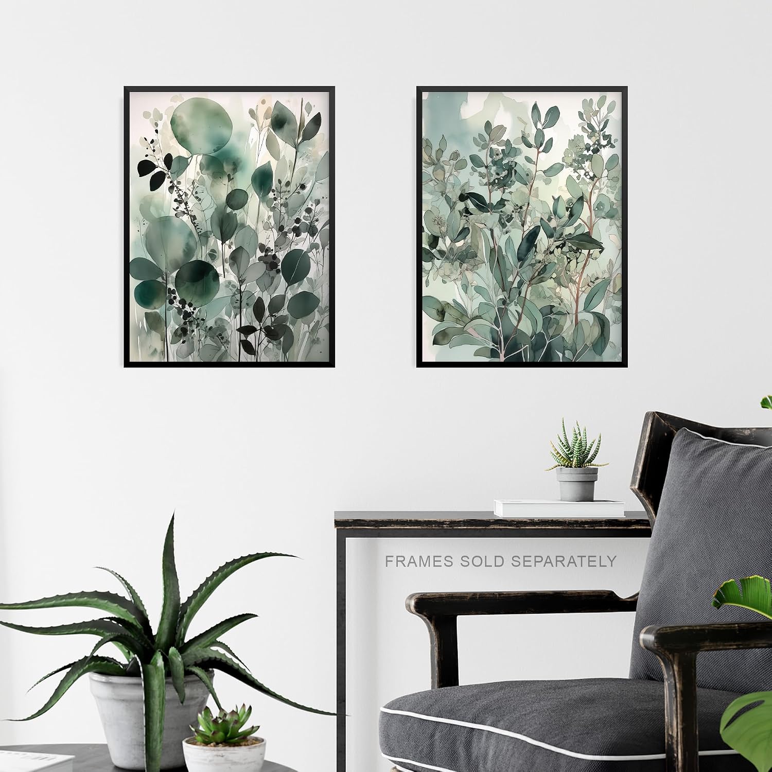 Artery8 Set of 3 Botanical Plants Sage Green Watercolour Eucalyptus Leaves Boho Artworks Unframed Wall Art Living Room Poster Prints Pack