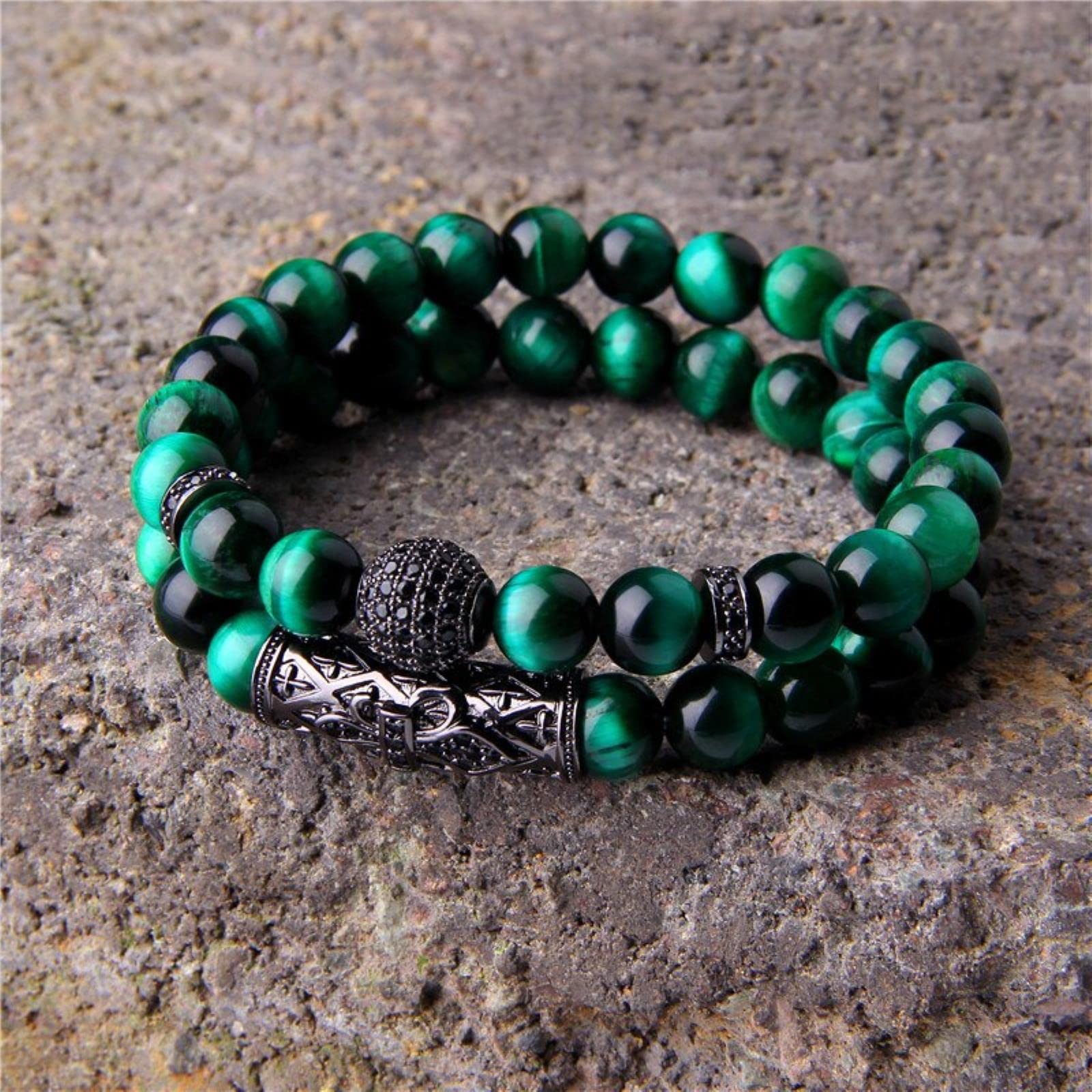BEDT Set Di Braccialetti Da Uomo 2 Pezzi/set Braccialetti Con Occhio Di Tigre Blu Reale Per Uomo Braccialetti In Pietra Naturale Con Fascino A Mosaico Regalo Di Gioielli Di Moda