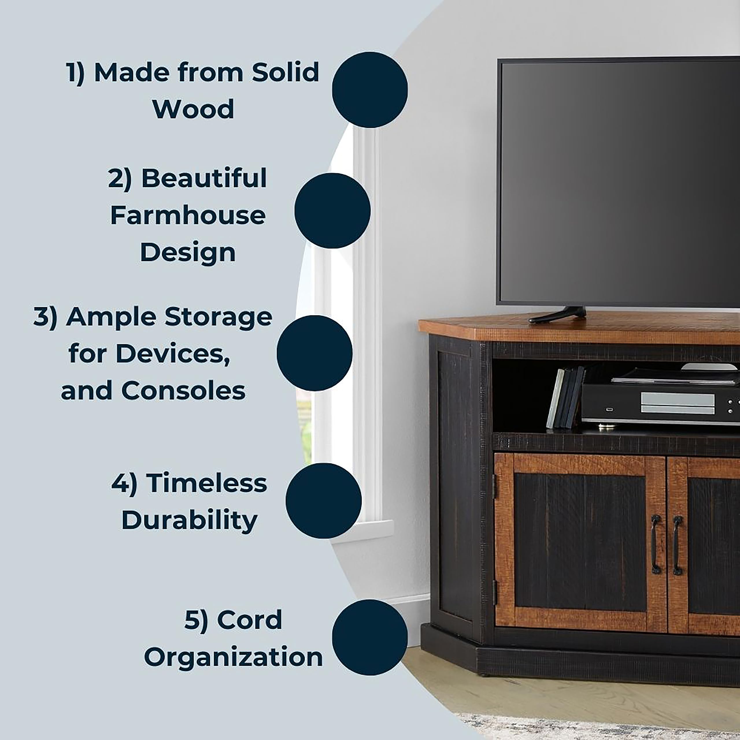 Martin Svensson Home Rustic Black TV Stand with Doors - Dettaglio